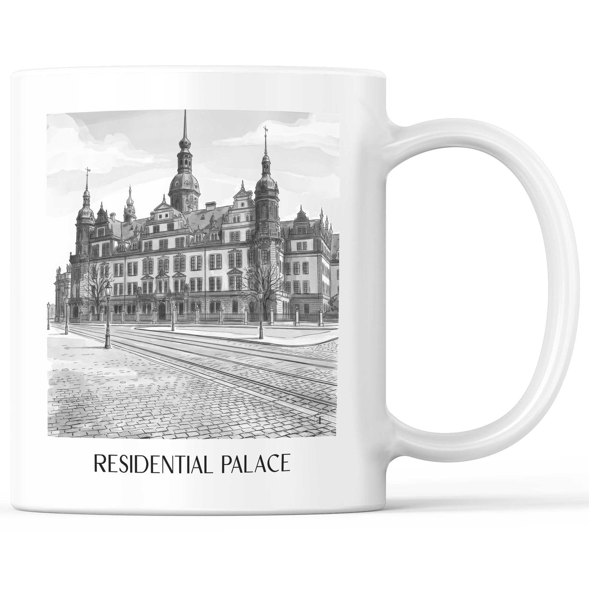 Residenzschloss Kaffeebecher - Dresden - Deutschland Becher - Kaffeetasse im Aquarell Schwarz-Weiß Stil - favplace