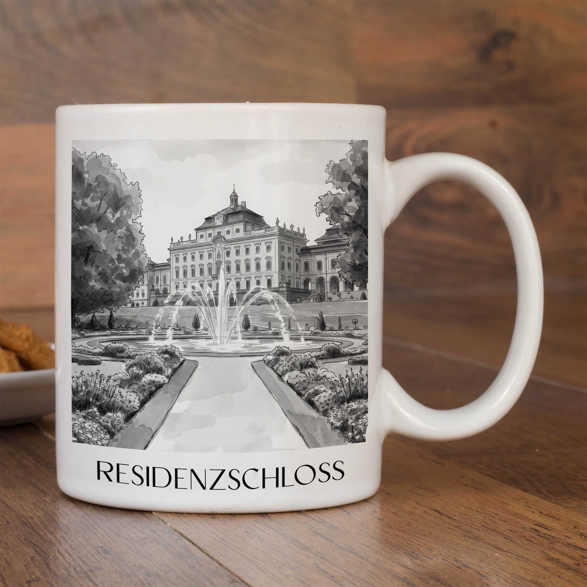 residenzschloss-ludwigsburg-deutschland-kaffeebecher-aquarell-schwarz-weiss