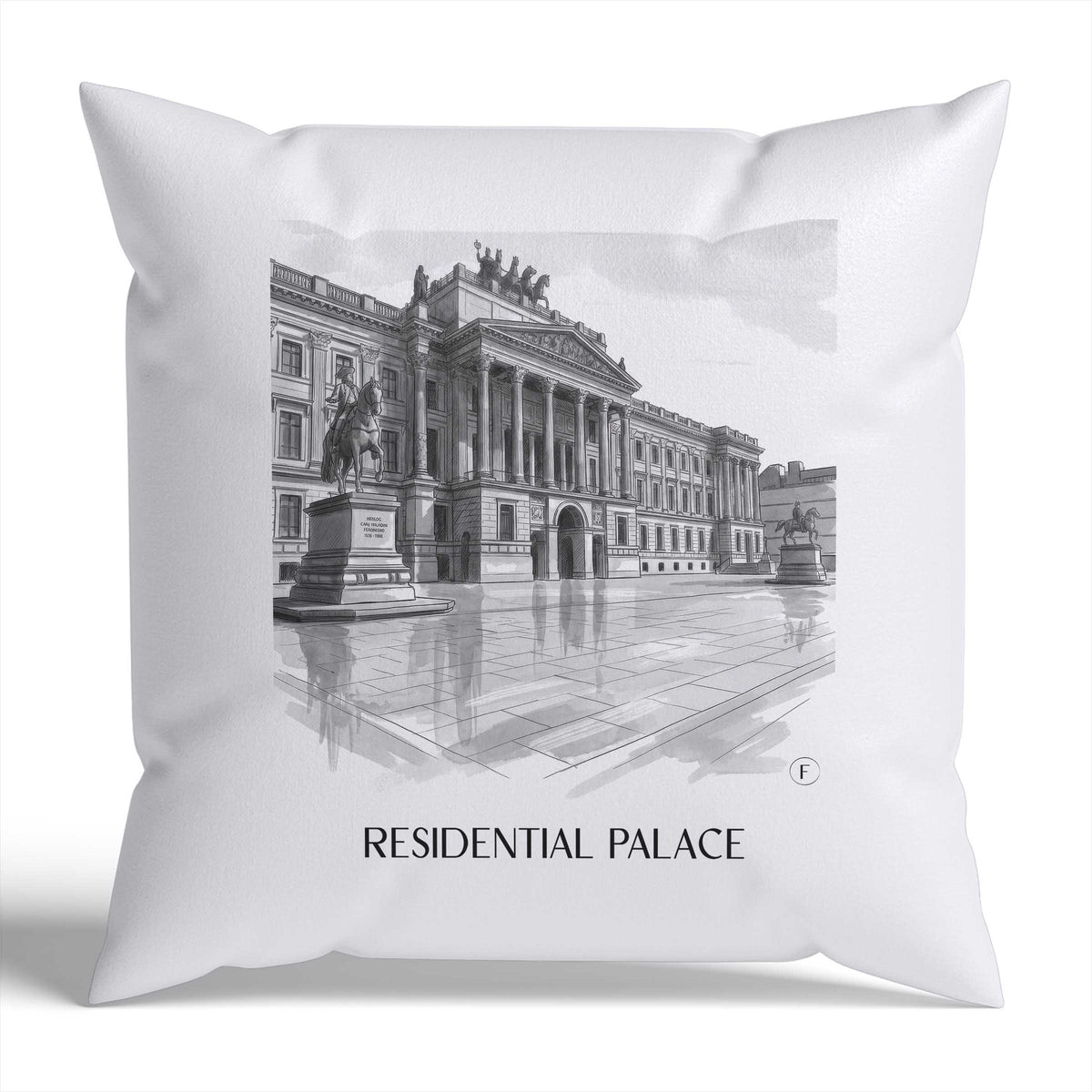 Residenzschloss Kissenhülle - Zierkissen Bezug - Braunschweig - Deutschland Kissen bzw. Kissenbezug im Aquarell Schwarz-Weiß Stil - favplace