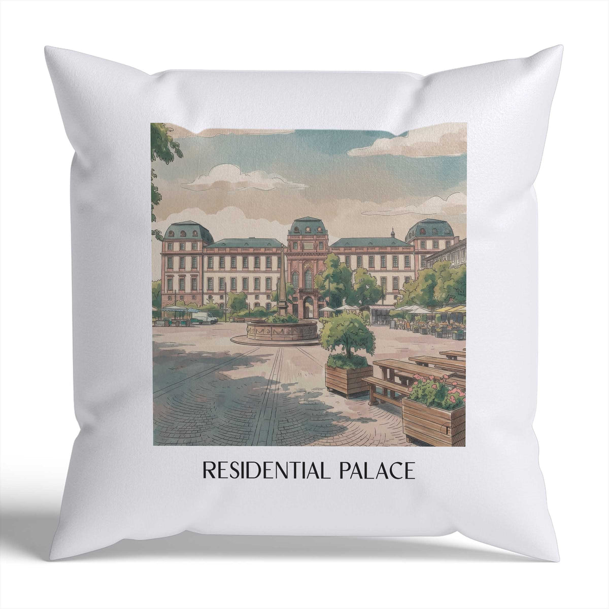 Residenzschloss Kissenhülle - Zierkissen Bezug - Darmstadt - Deutschland Kissen bzw. Kissenbezug im Aquarell Stil - favplace