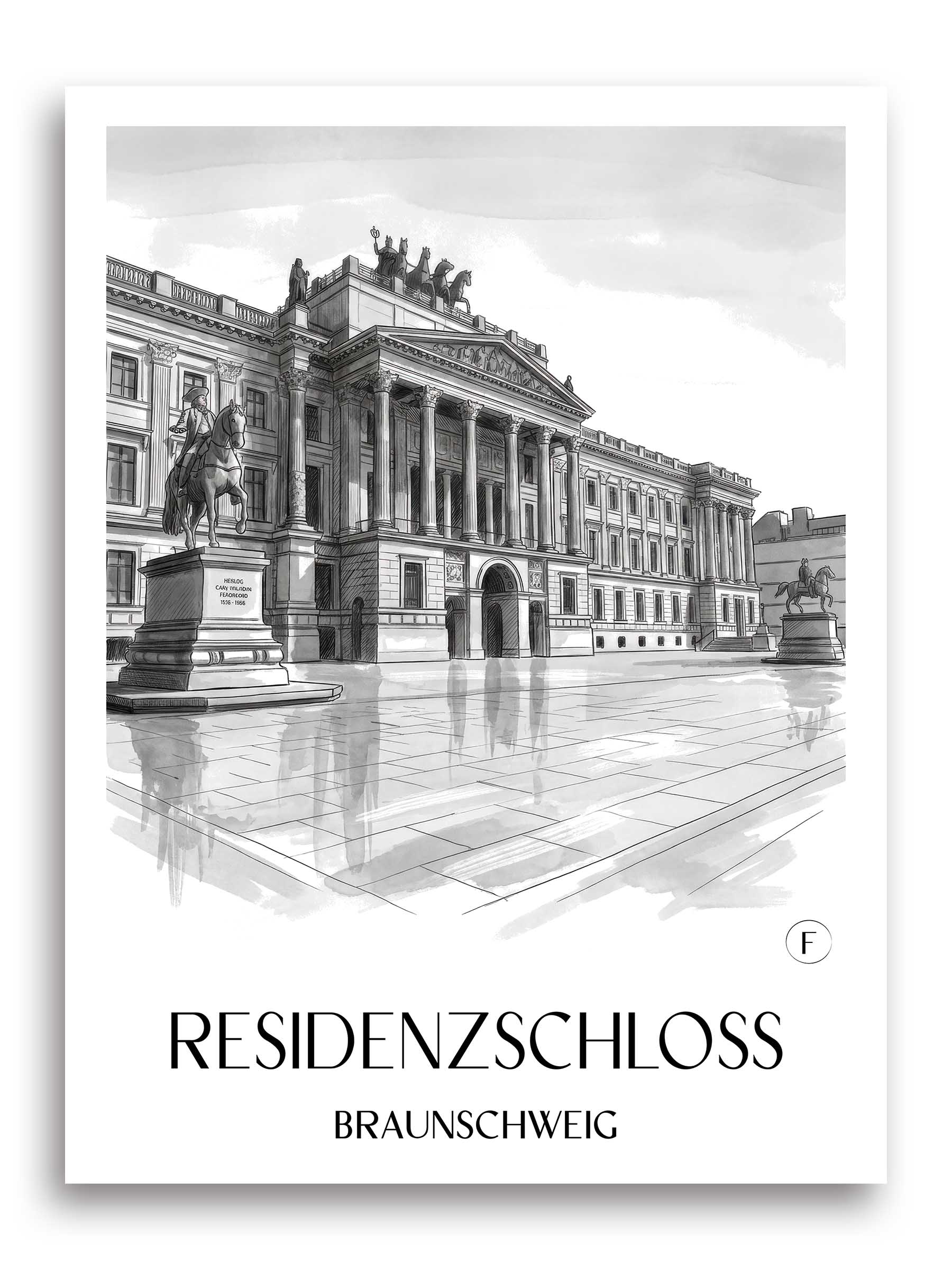 residenzschloss-braunschweig-deutschland-poster-aquarell-schwarz-weiss