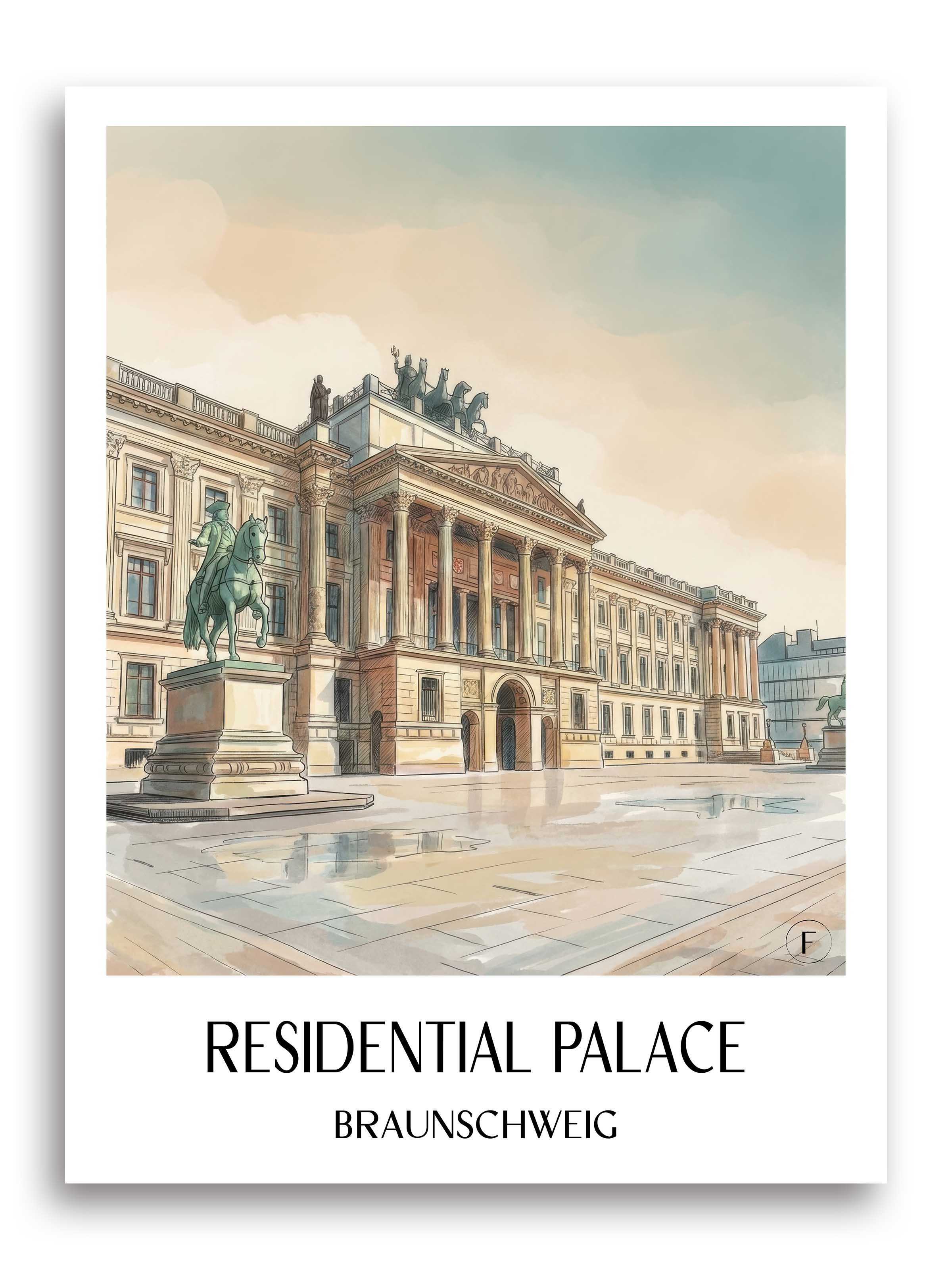 Residenzschloss Poster - Braunschweig - Deutschland Kunstdruck - Aquarell von A4 bis A1 - favplace