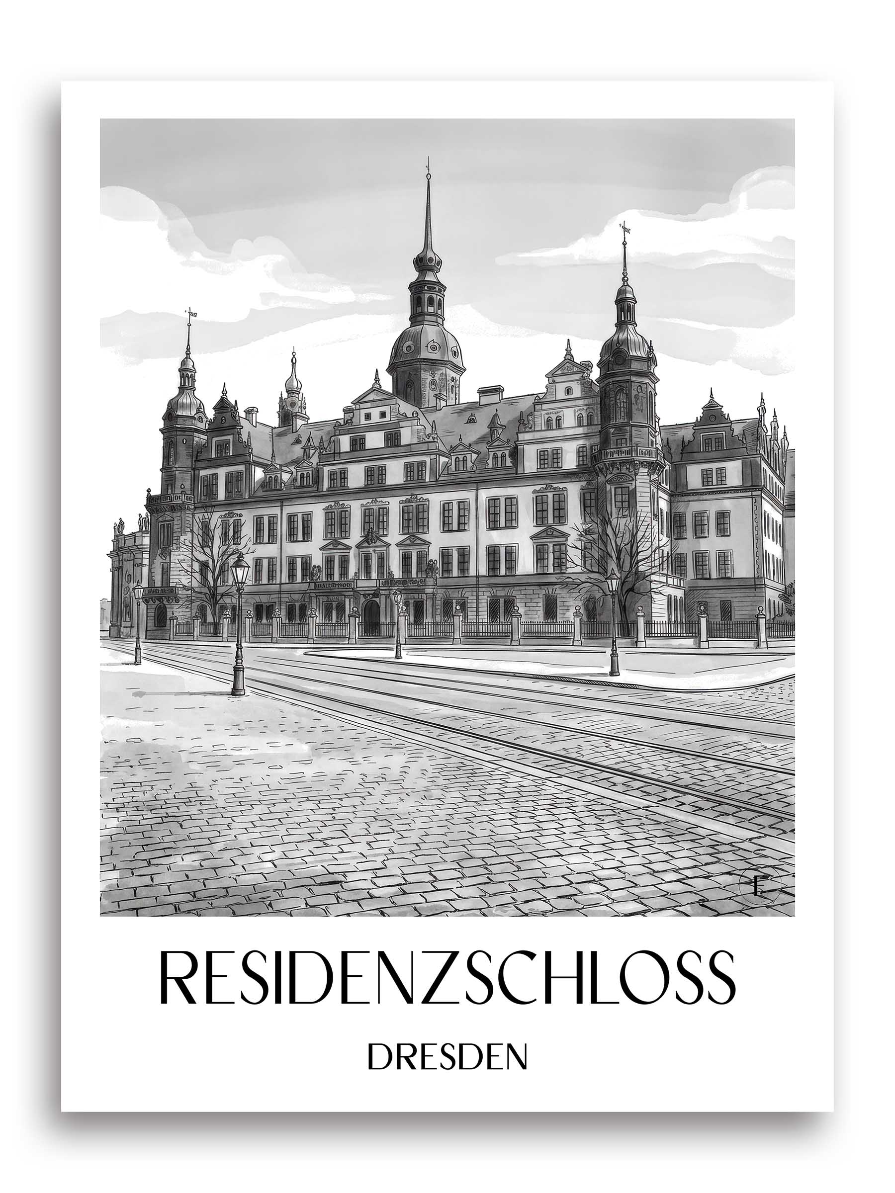 residenzschloss-dresden-deutschland-poster-aquarell-schwarz-weiss