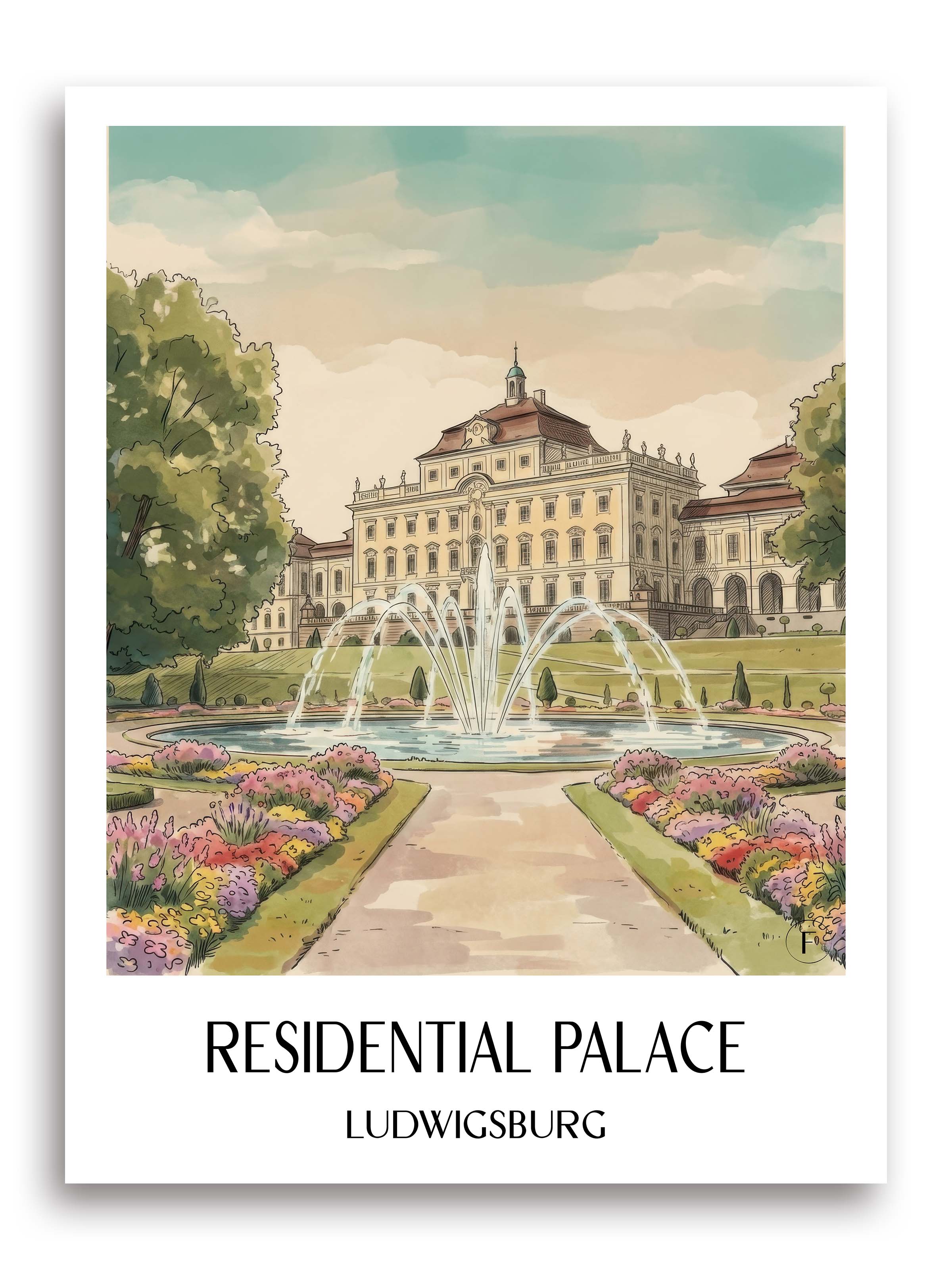 Residenzschloss Poster - Ludwigsburg - Deutschland Kunstdruck - Aquarell von A4 bis A1 - favplace