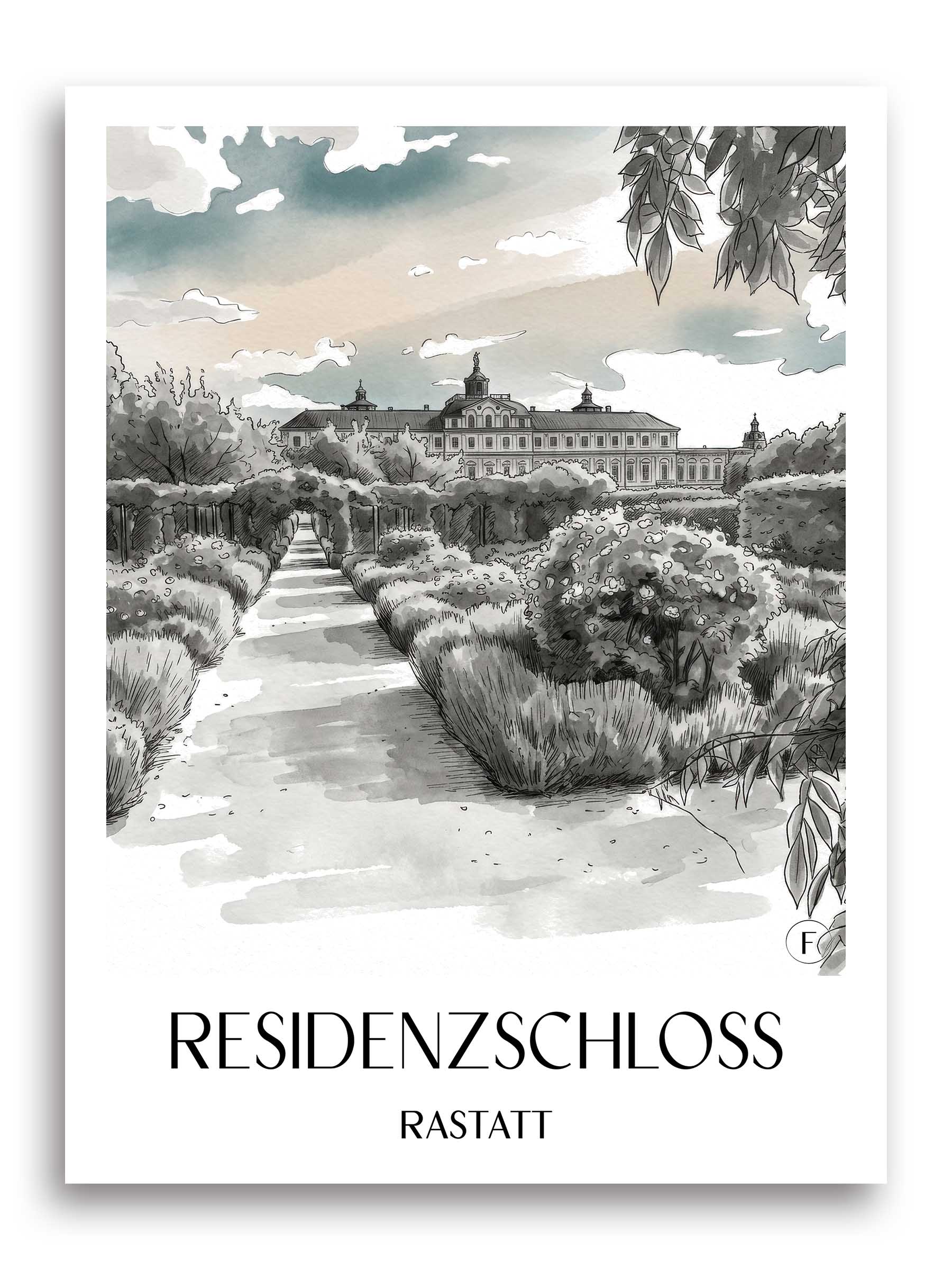 residenzschloss-rastatt-deutschland-poster-aquarell-schwarz-weiss