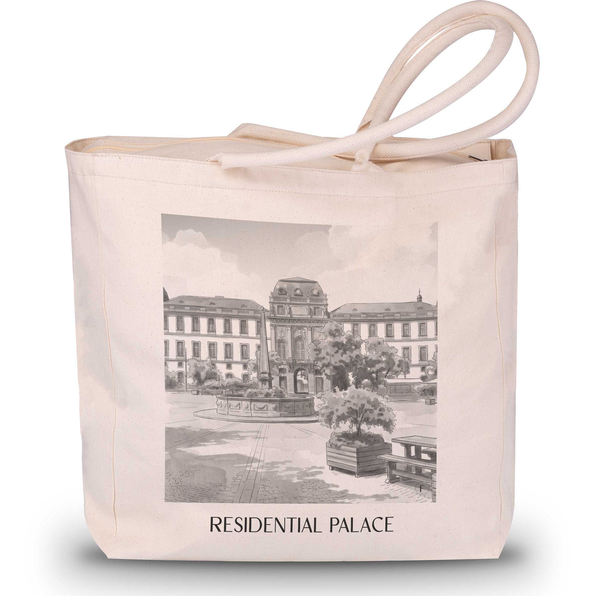 Residenzschloss Shopping Tasche - Darmstadt - Deutschland Tote Bag - Einkaufstasche im Aquarell Schwarz-Weiß Stil - favplace