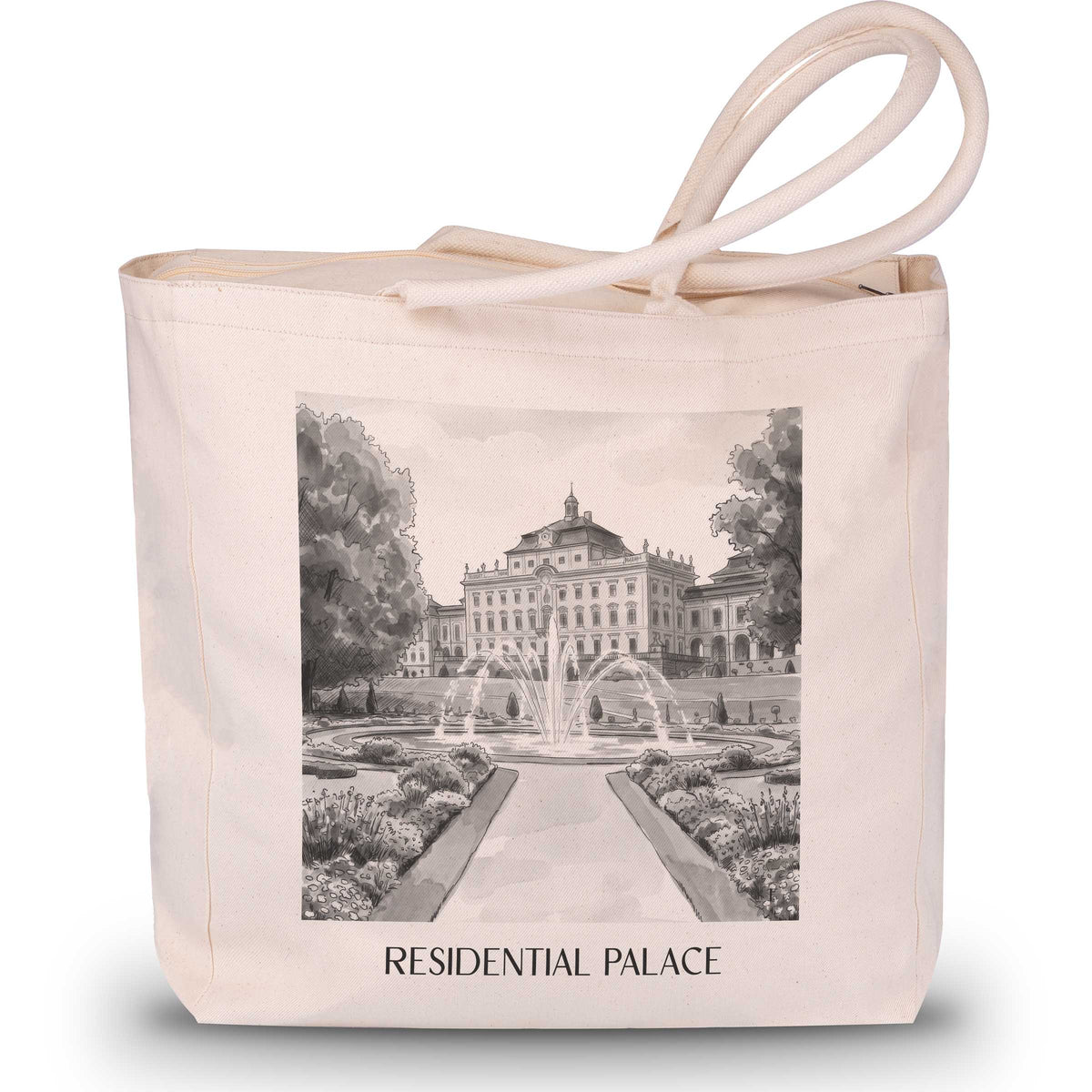 Residenzschloss Shopping Tasche - Ludwigsburg - Deutschland Tote Bag - Einkaufstasche im Aquarell Schwarz-Weiß Stil - favplace