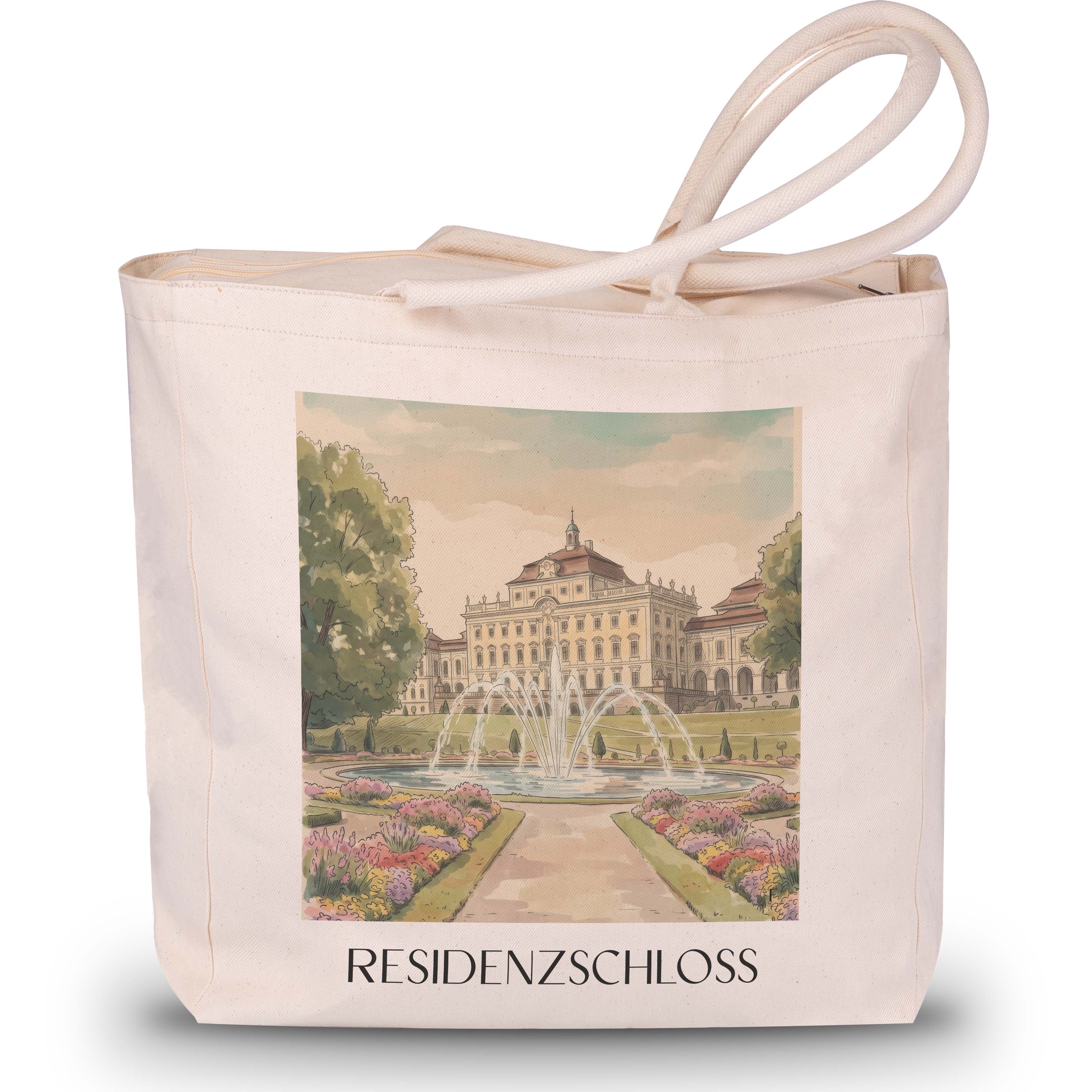 residenzschloss-ludwigsburg-deutschland-einkaufstasche-aquarell