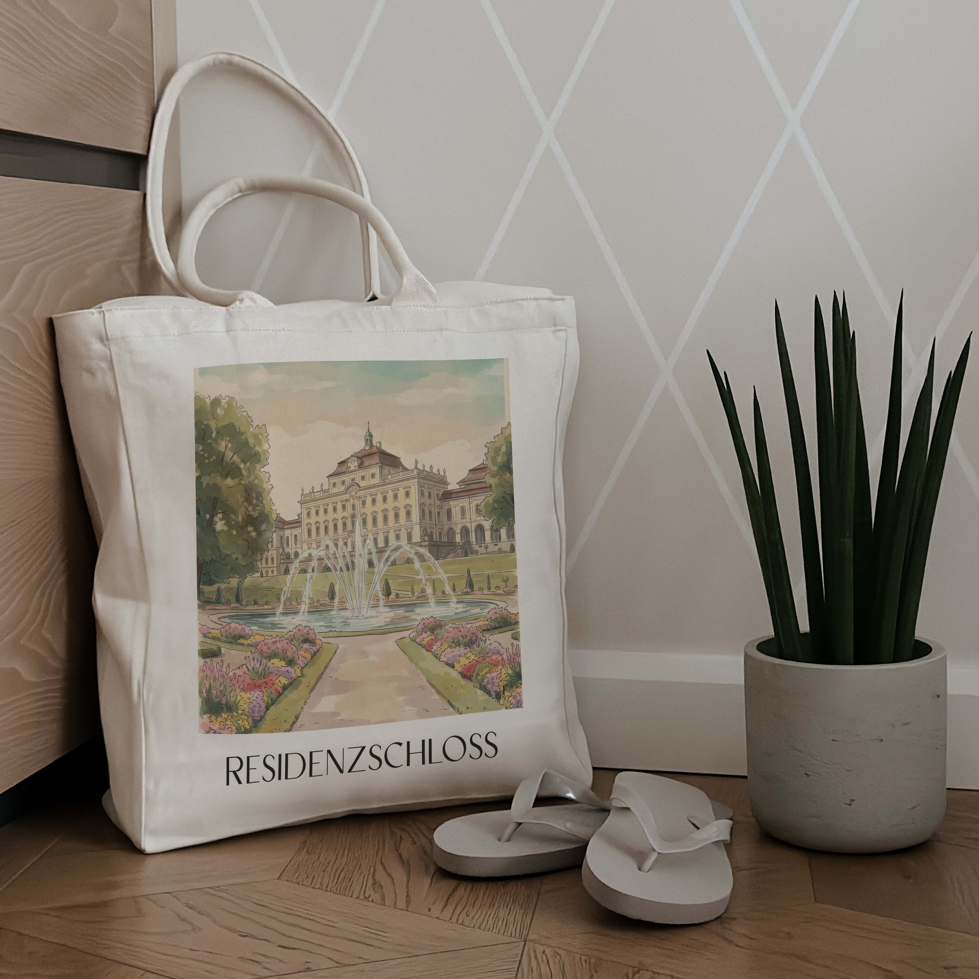 residenzschloss-ludwigsburg-deutschland-einkaufstasche-aquarell