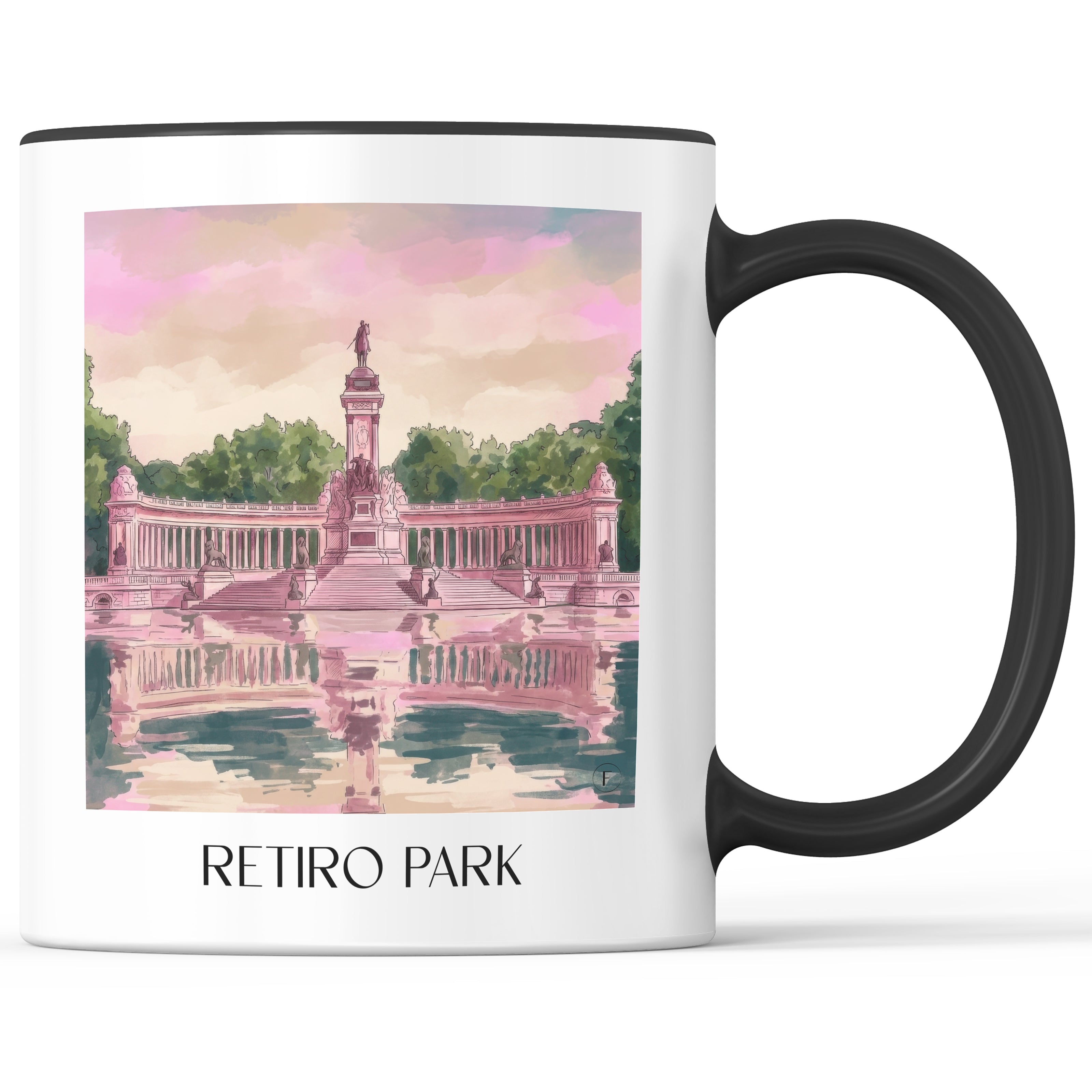 Retiro Park Kaffeebecher - Madrid - Spanien Becher - Kaffeetasse im Aquarell Pink Stil - favplace