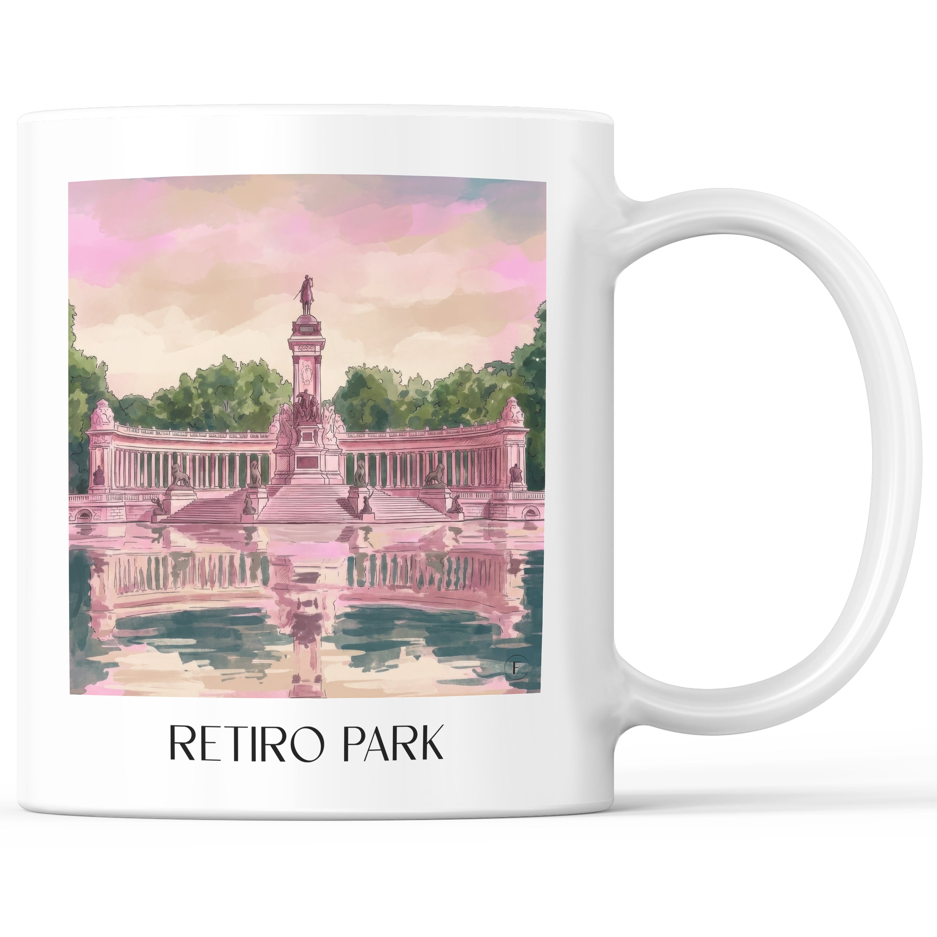 Retiro Park Kaffeebecher - Madrid - Spanien Becher - Kaffeetasse im Aquarell Pink Stil - favplace