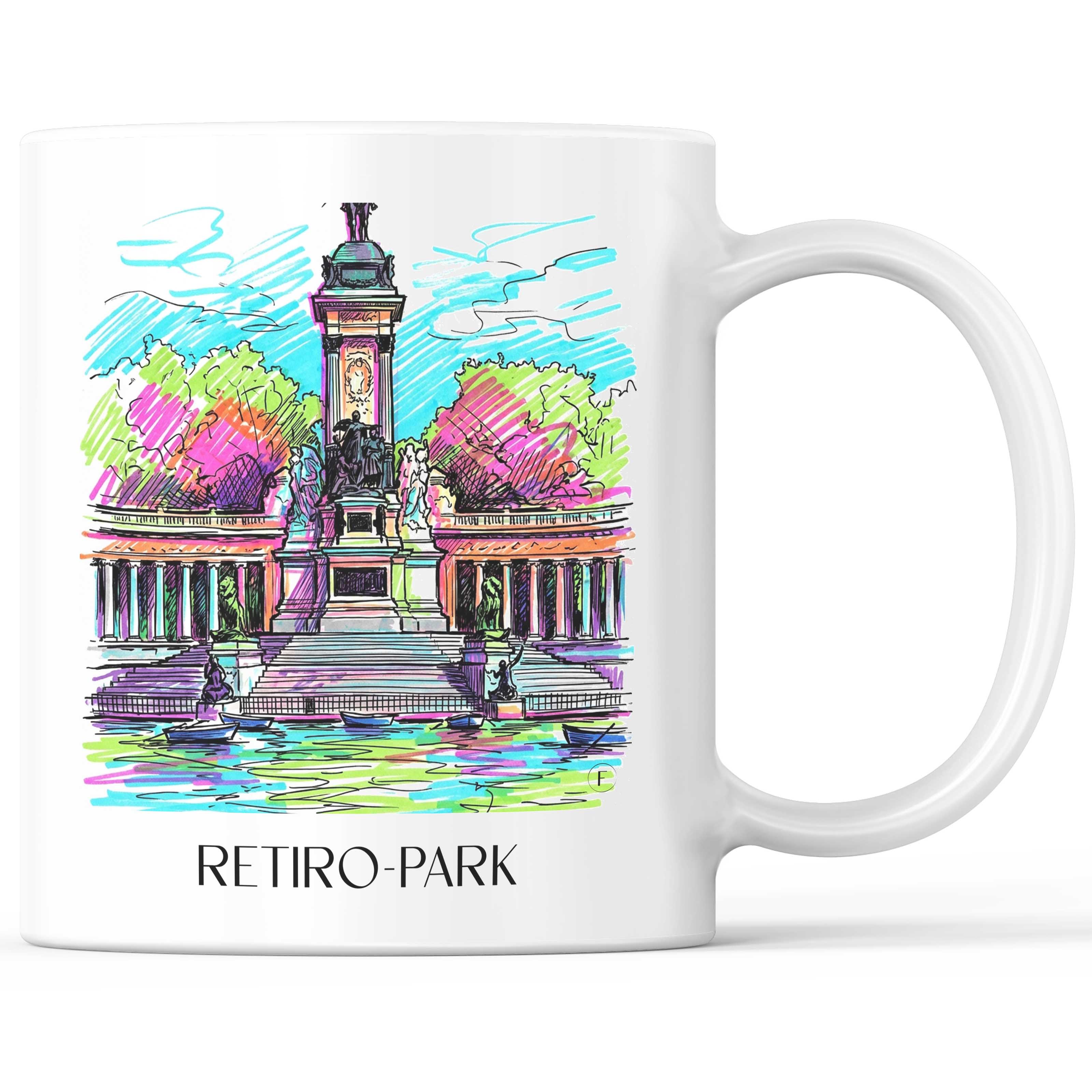 Retiro Park Kaffeebecher - Madrid - Spanien Becher - Kaffeetasse im Tag Graffiti Stil - favplace