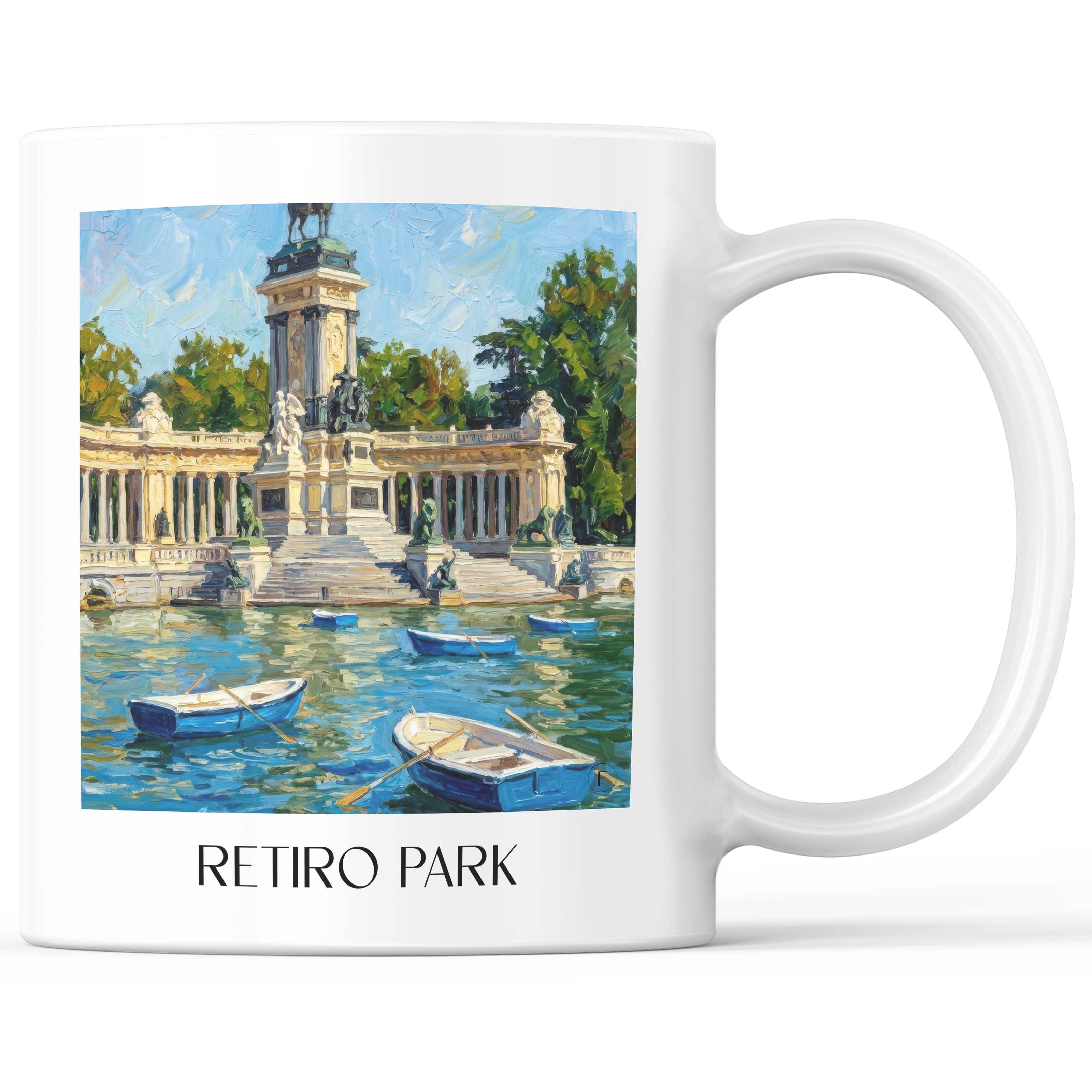 Retiro Park Kaffeebecher - Madrid - Spanien Becher - Kaffeetasse im Ölgemälde Stil - favplace
