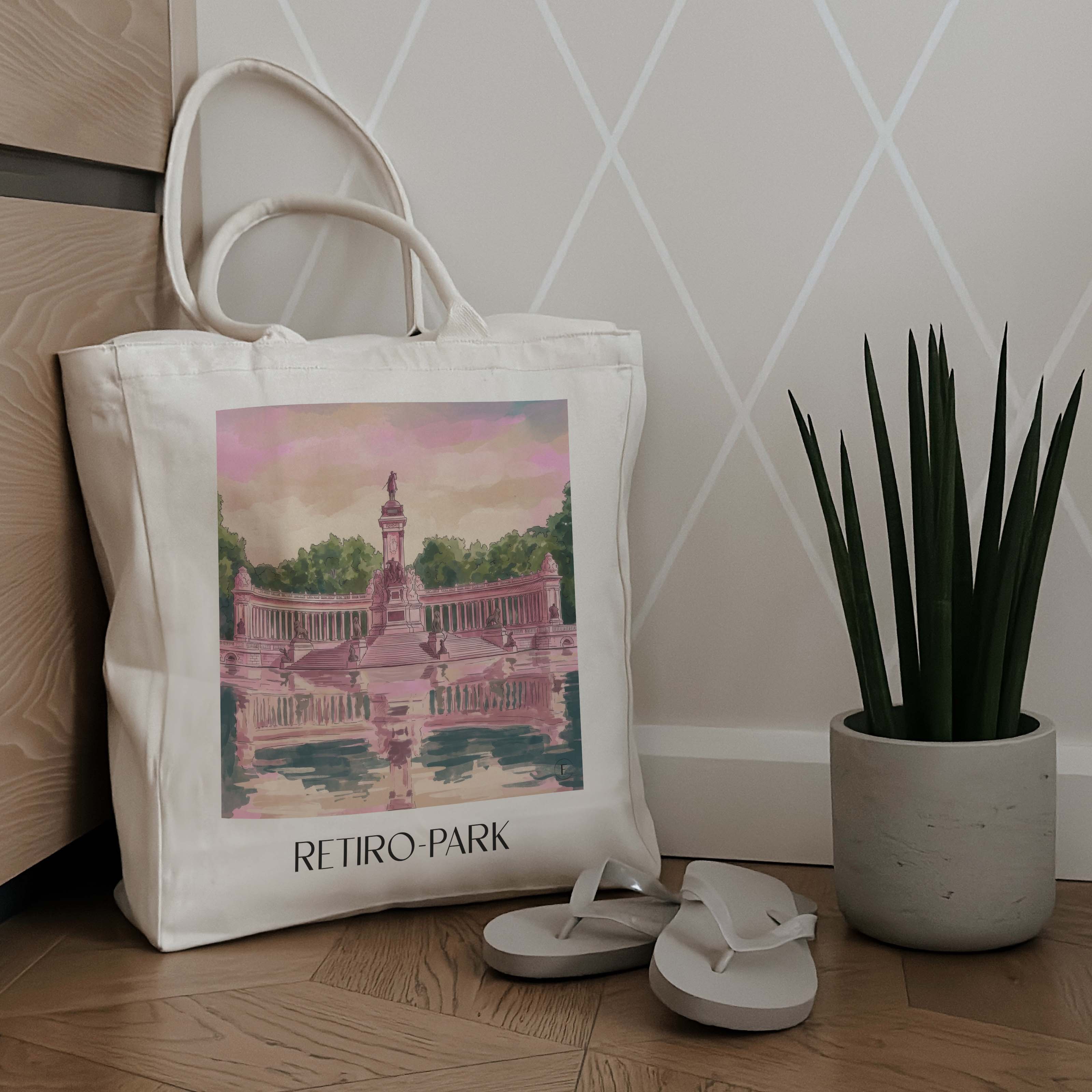 retiro-park-madrid-spanien-einkaufstasche-aquarell-pink-rosa