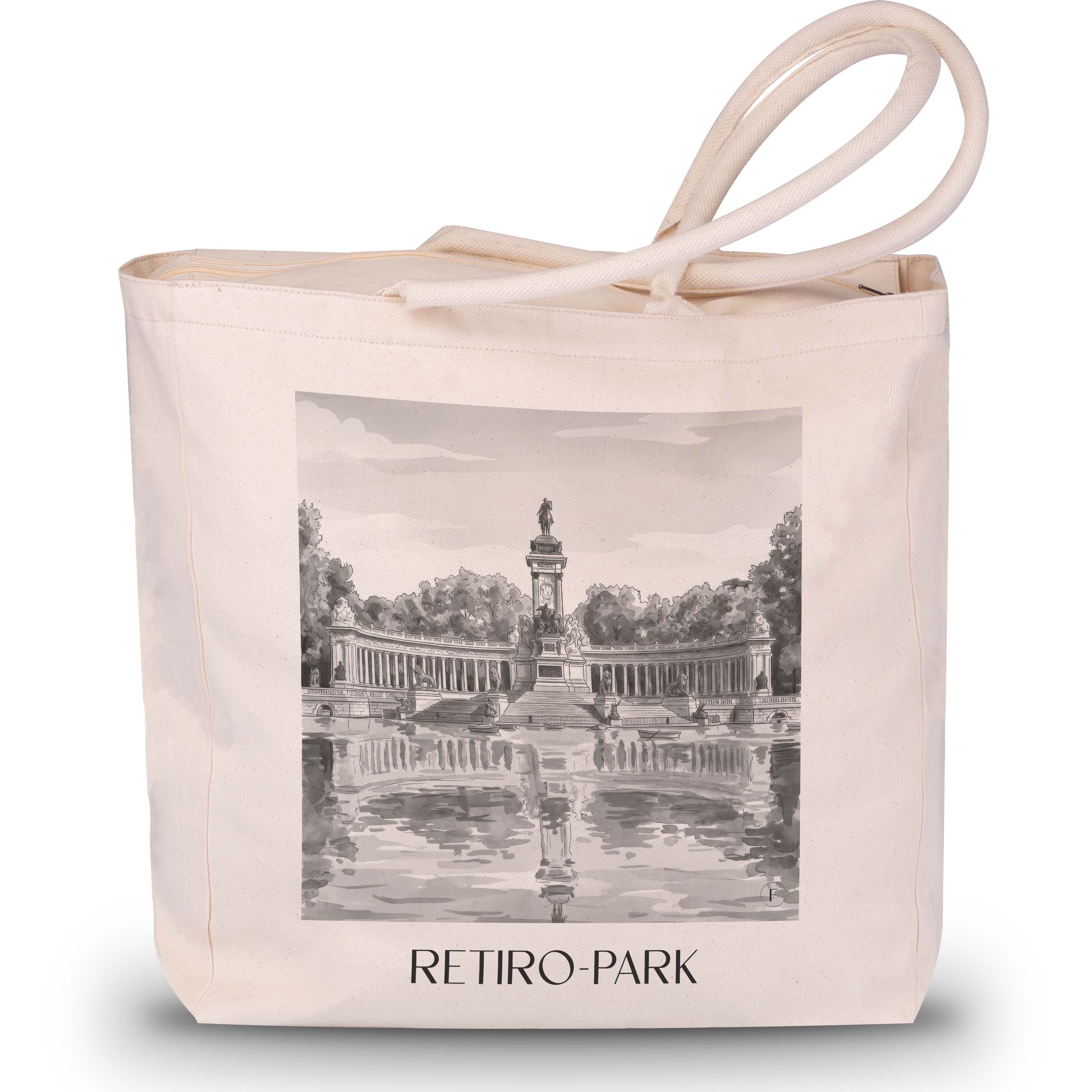 retiro-park-madrid-spanien-einkaufstasche-aquarell-schwarz-weiss