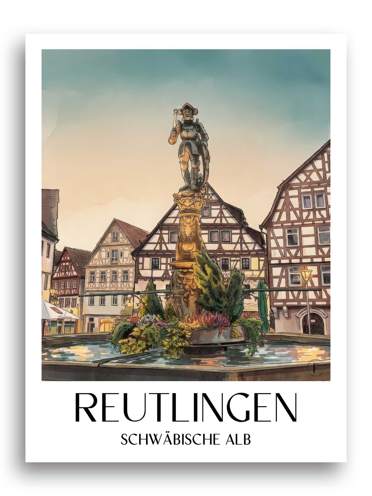 reutlingen-schwäbische-alb-deutschland-poster-aquarell