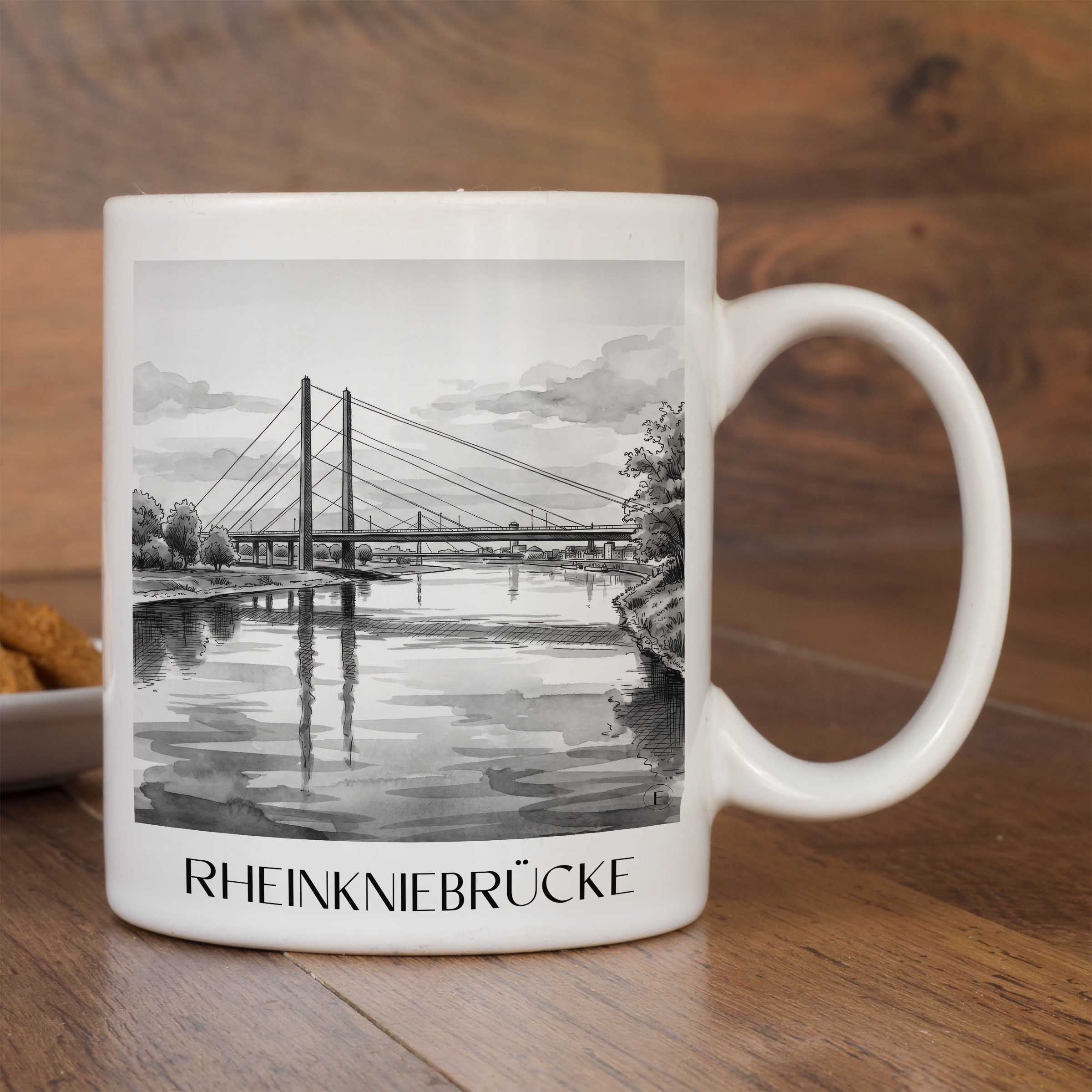 rheinkniebrücke-düsseldorf-deutschland-kaffeebecher-aquarell-schwarz-weiss