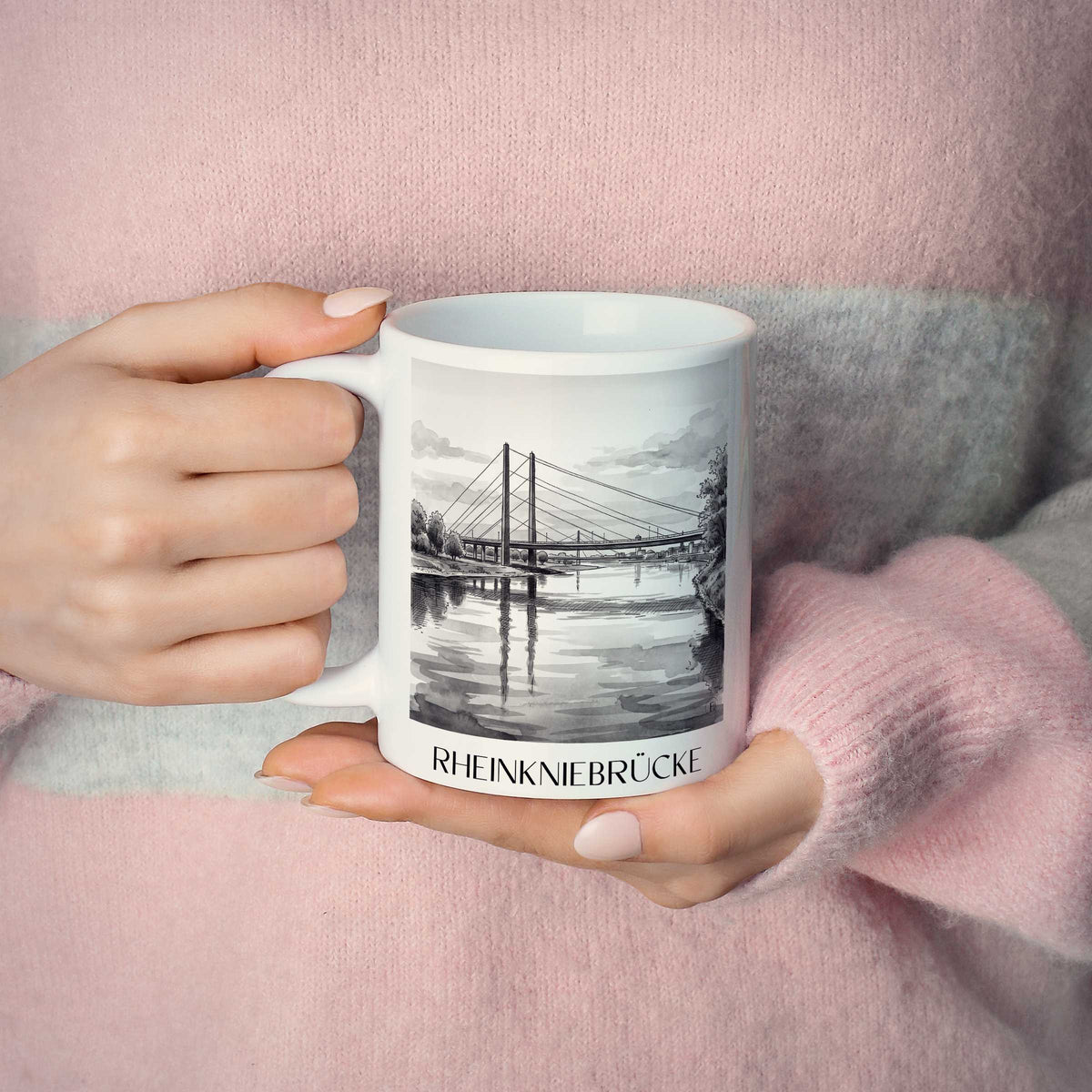 rheinkniebrücke-düsseldorf-deutschland-kaffeebecher-aquarell-schwarz-weiss