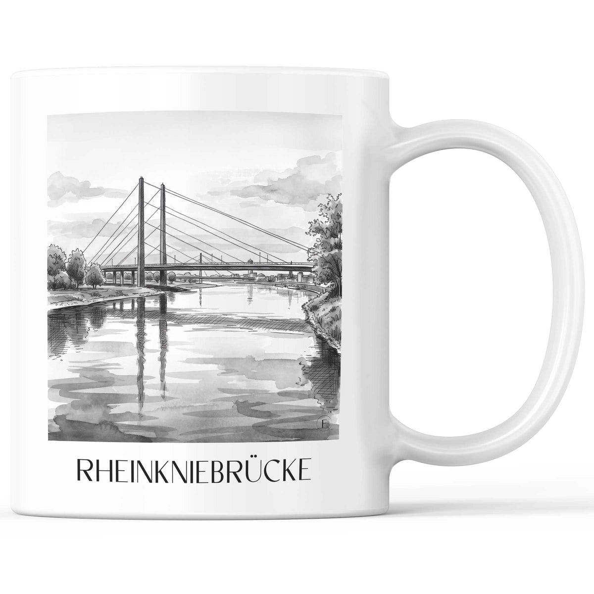 Rheinkniebrücke Kaffeebecher - Düsseldorf - Deutschland Becher - Kaffeetasse im Aquarell Schwarz-Weiß Stil - favplace