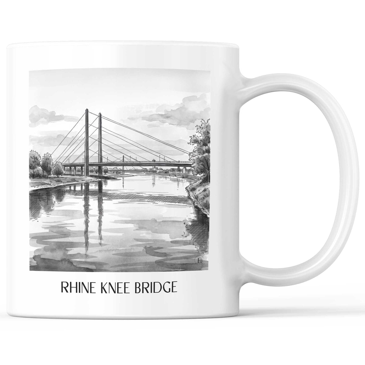 Rheinkniebrücke Kaffeebecher - Düsseldorf - Deutschland Becher - Kaffeetasse im Aquarell Schwarz-Weiß Stil - favplace