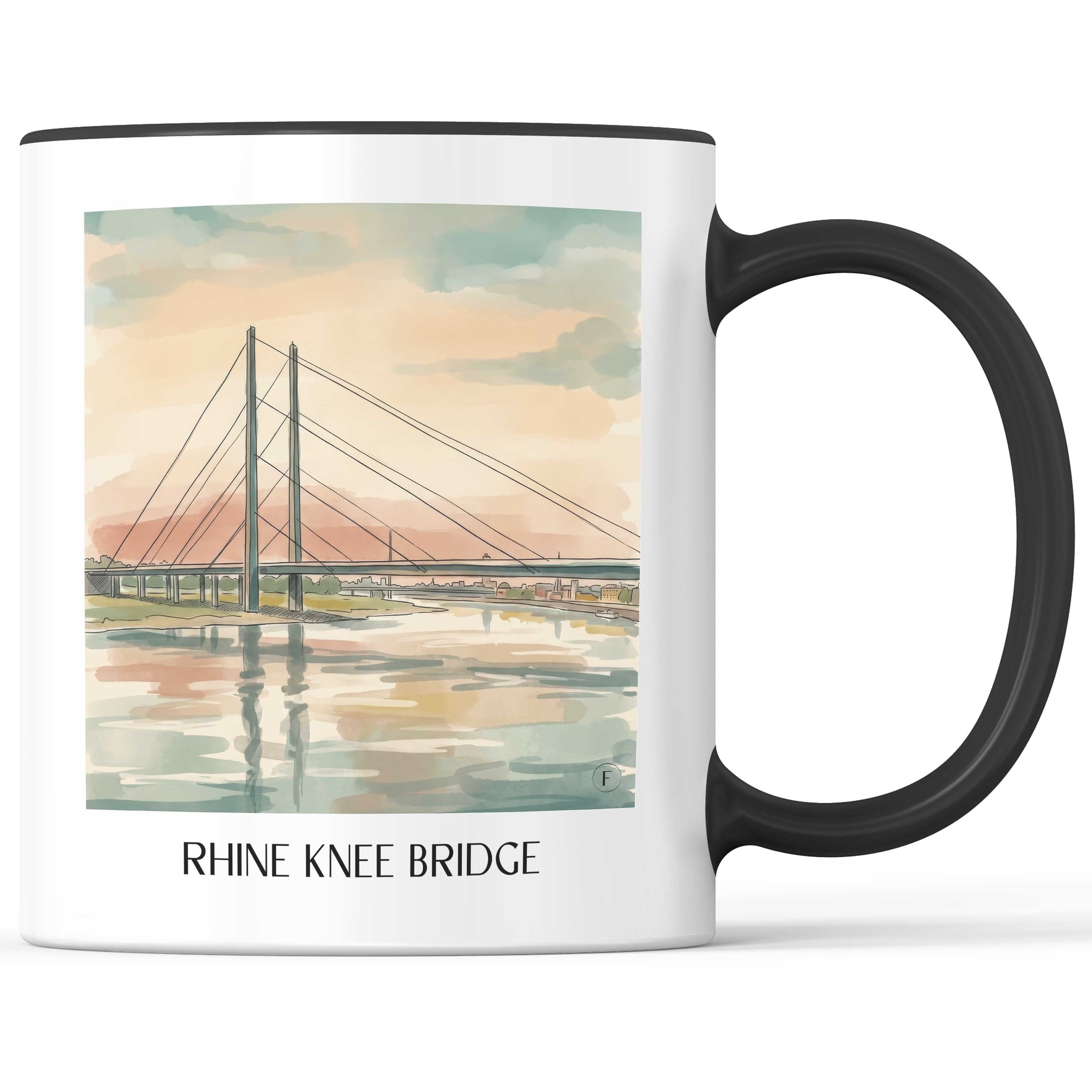 Rheinkniebrücke Kaffeebecher - Düsseldorf - Deutschland Becher - Kaffeetasse im Aquarell Stil - favplace