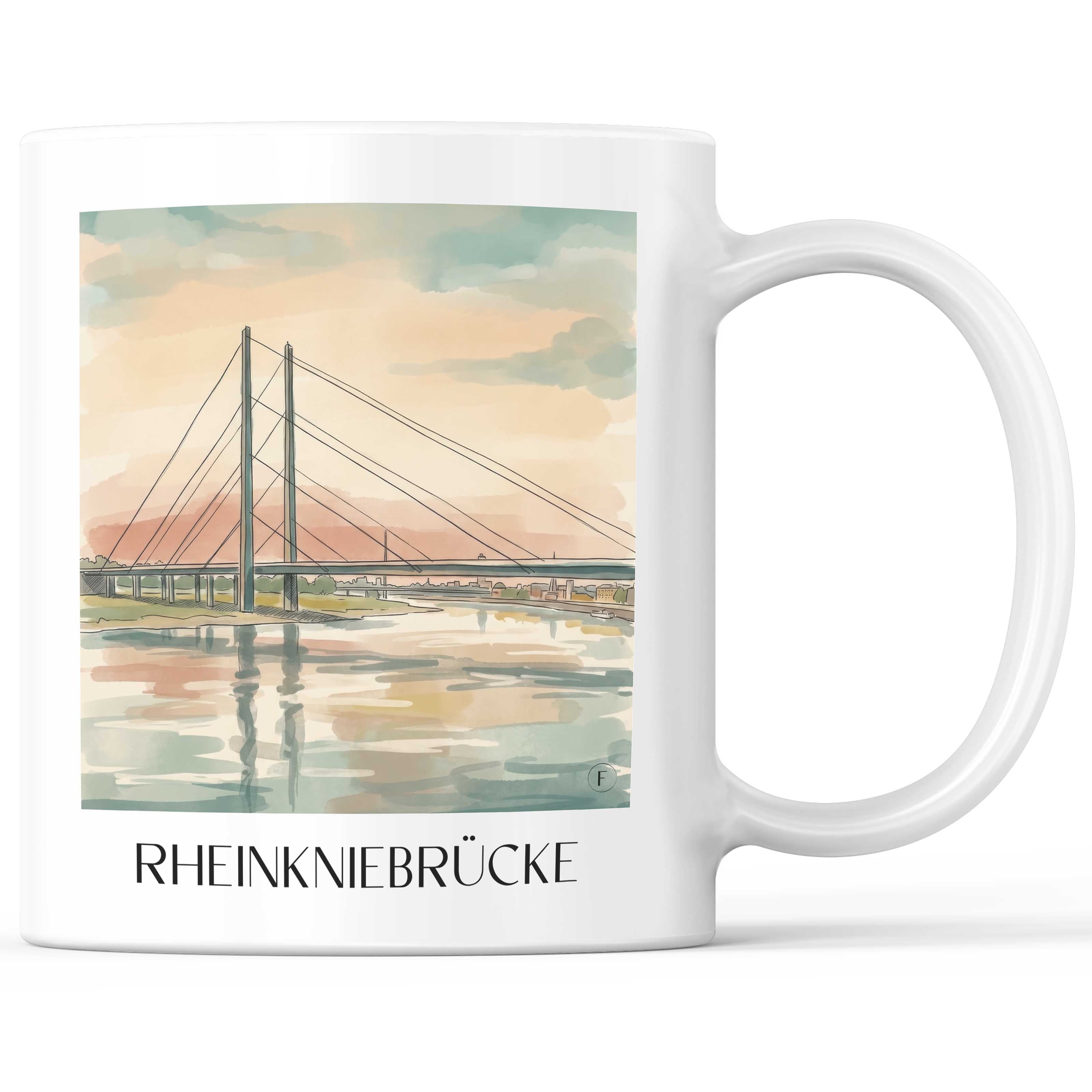 Rheinkniebrücke Kaffeebecher - Düsseldorf - Deutschland Becher - Kaffeetasse im Aquarell Stil - favplace