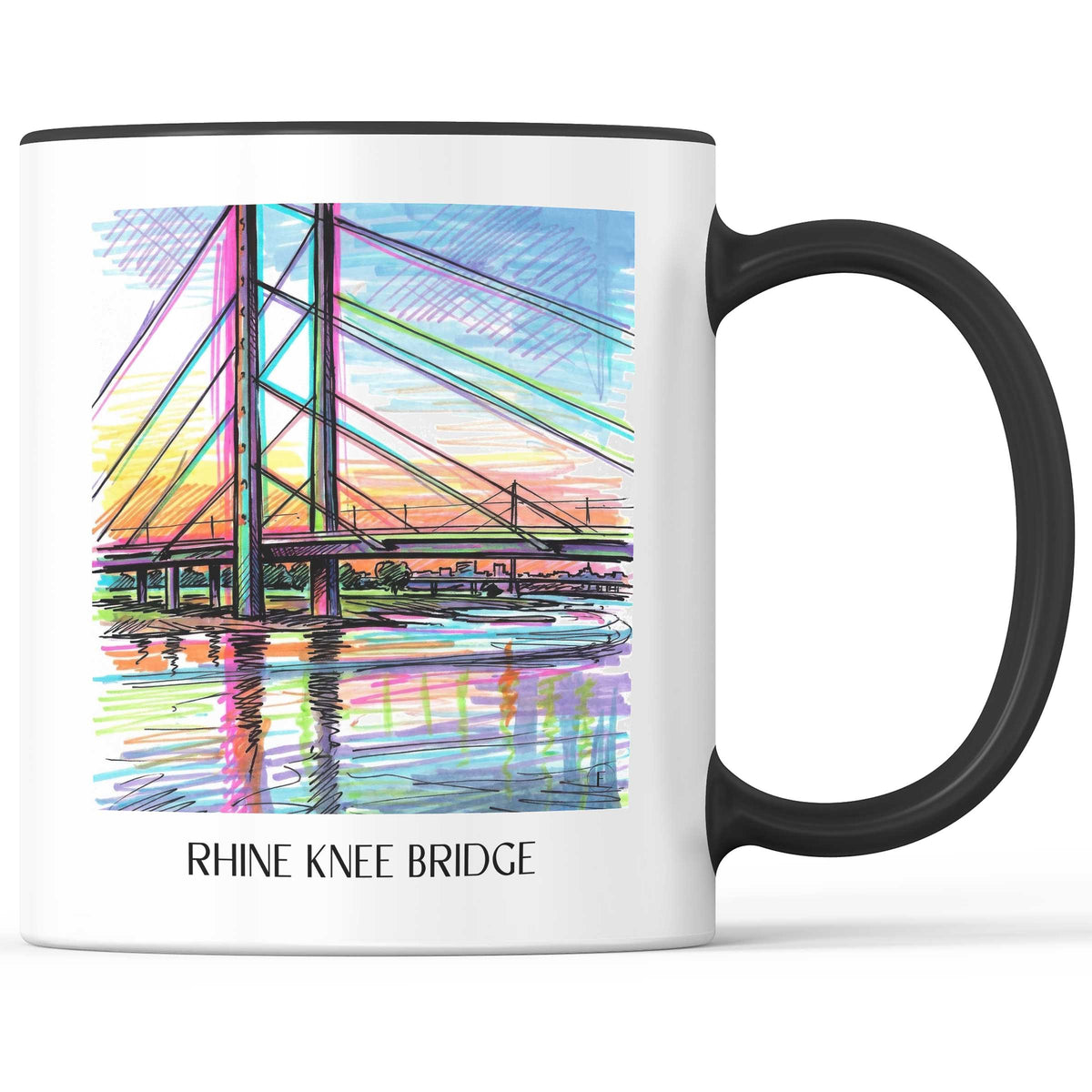 Rheinkniebrücke Kaffeebecher - Düsseldorf - Deutschland Becher - Kaffeetasse im Tag Graffiti Stil - favplace