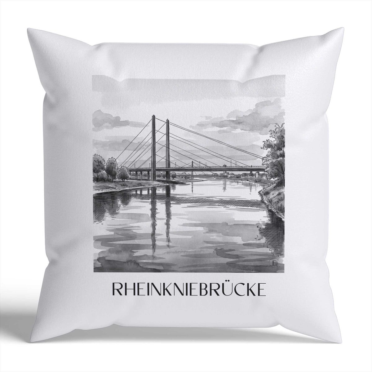 rheinkniebrücke-düsseldorf-deutschland-kissenbezug-aquarell-schwarz-weiss