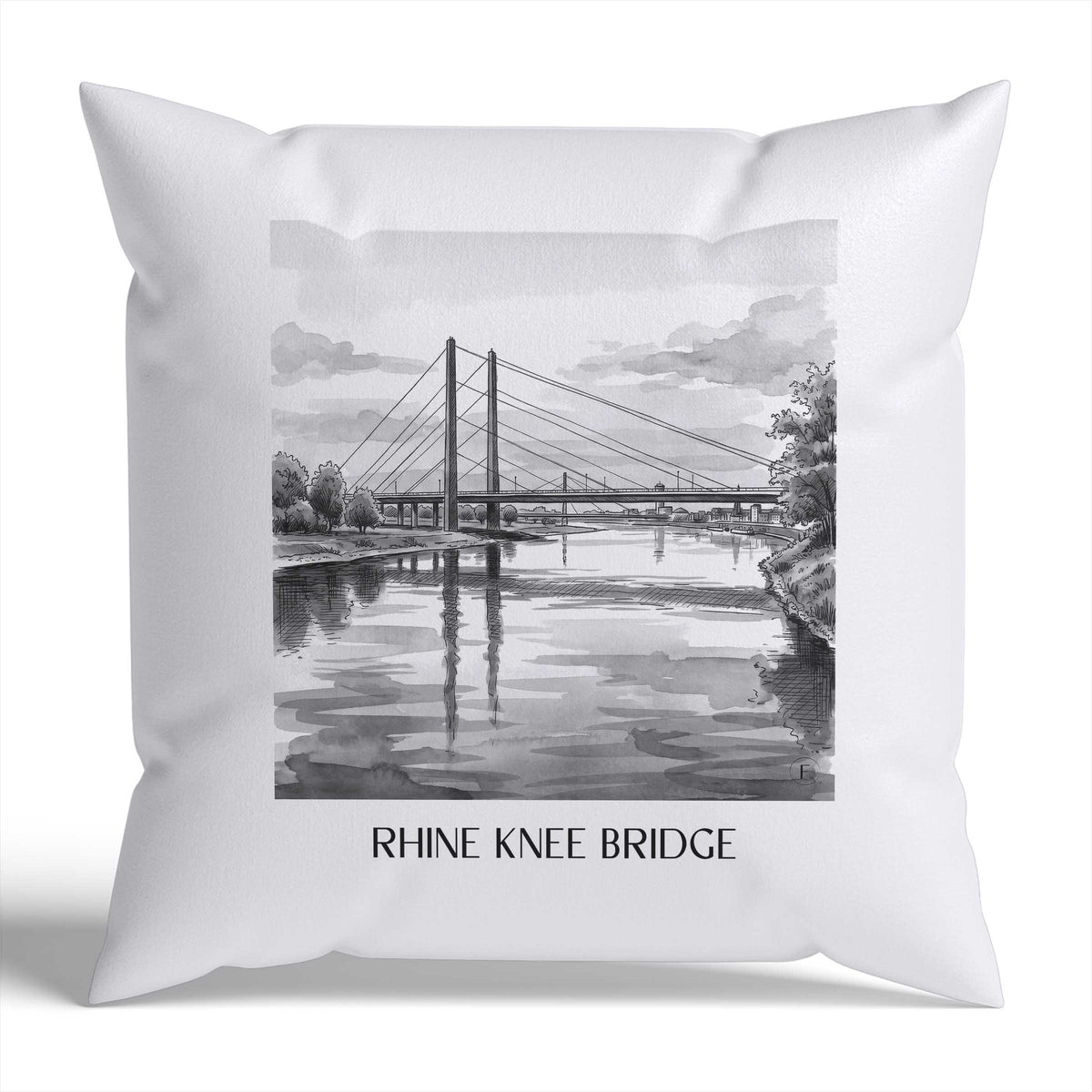 Rheinkniebrücke Kissenhülle - Zierkissen Bezug - Düsseldorf - Deutschland Kissen bzw. Kissenbezug im Aquarell Schwarz-Weiß Stil - favplace