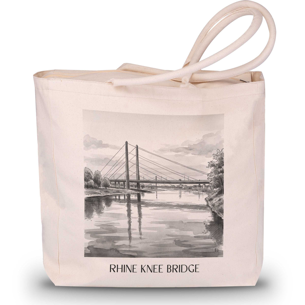 Rheinkniebrücke Shopping Tasche - Düsseldorf - Deutschland Tote Bag - Einkaufstasche im Aquarell Schwarz-Weiß Stil - favplace