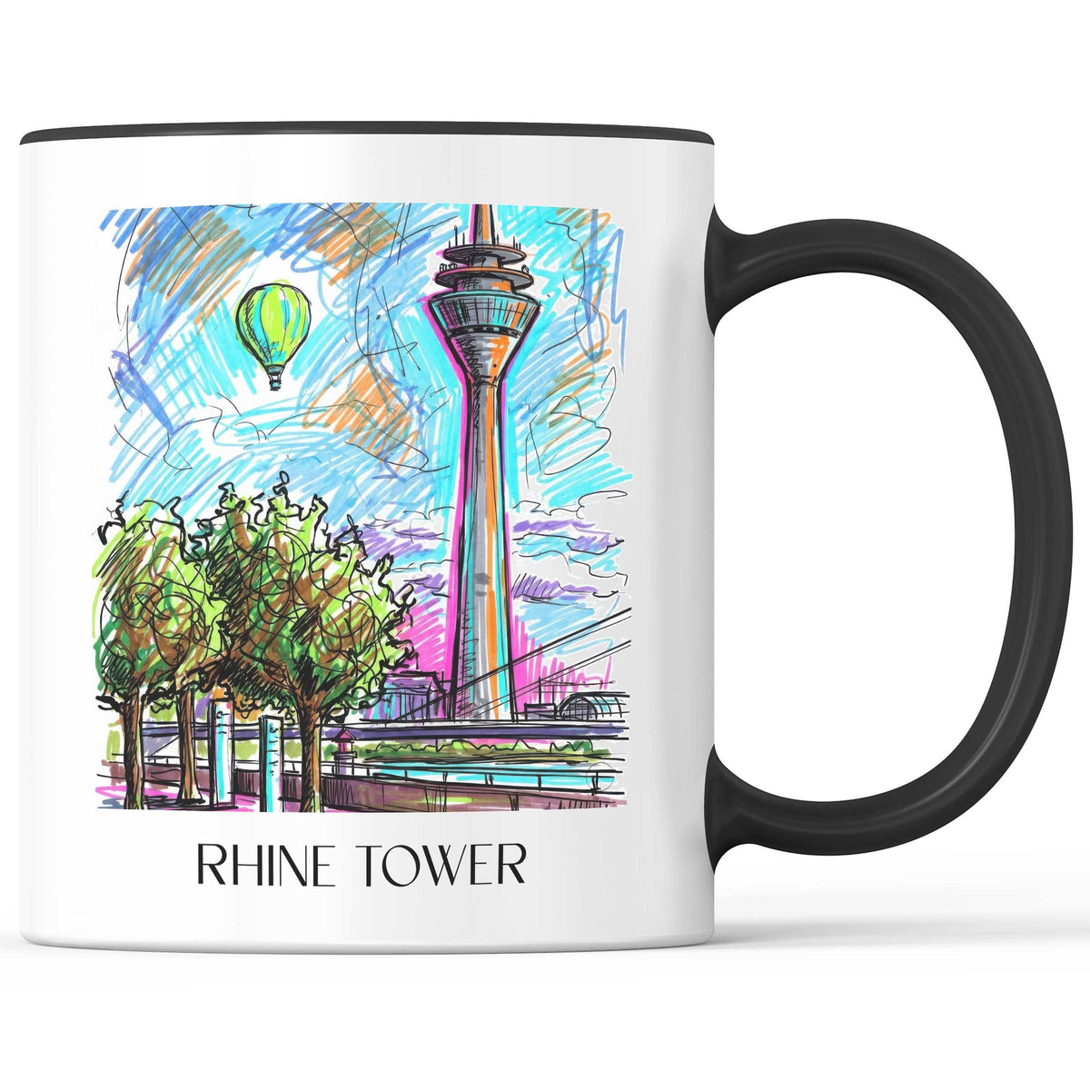 Rheinturm Kaffeebecher - Düsseldorf - Deutschland Becher - Kaffeetasse im Tag Graffiti Stil - favplace