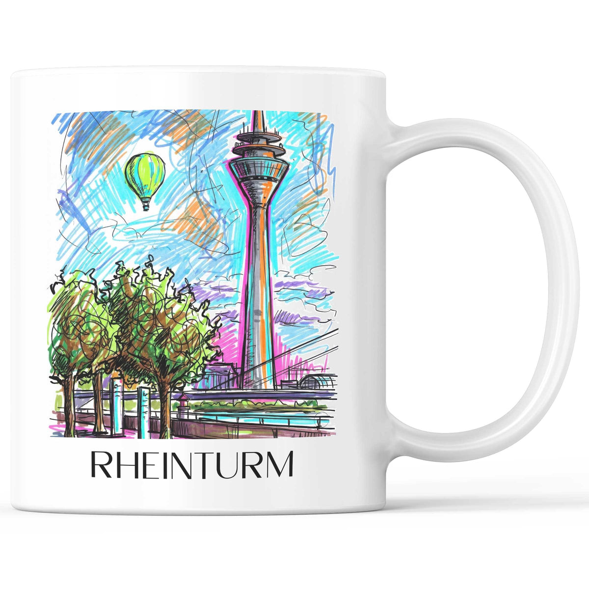 Rheinturm Kaffeebecher - Düsseldorf - Deutschland Becher - Kaffeetasse im Tag Graffiti Stil - favplace