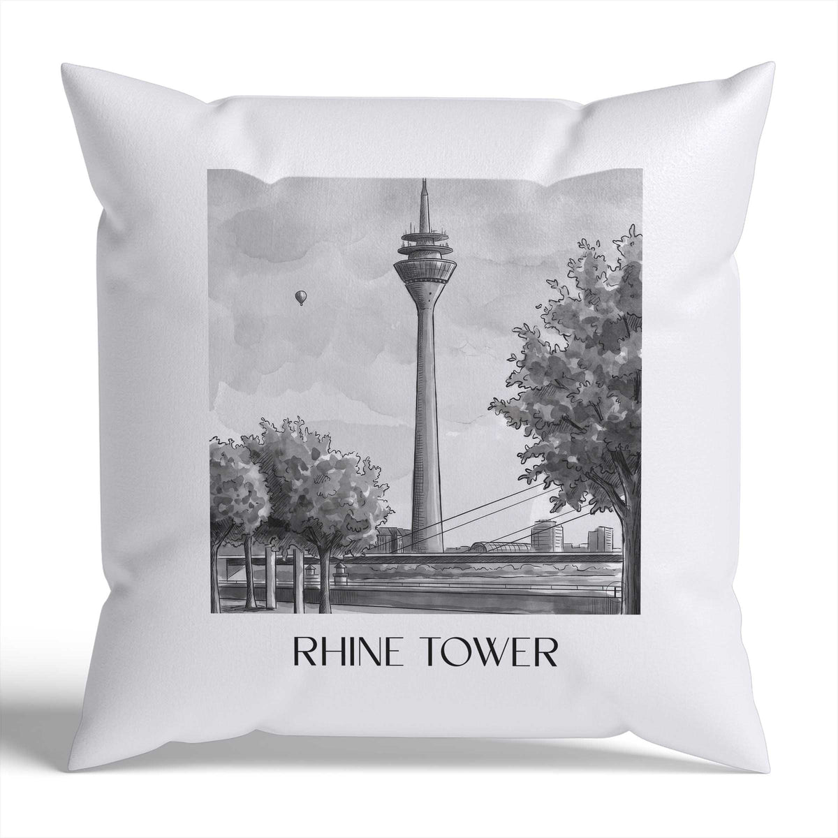 Rheinturm Kissenhülle - Zierkissen Bezug - Düsseldorf - Deutschland Kissen bzw. Kissenbezug im Aquarell Schwarz-Weiß Stil - favplace