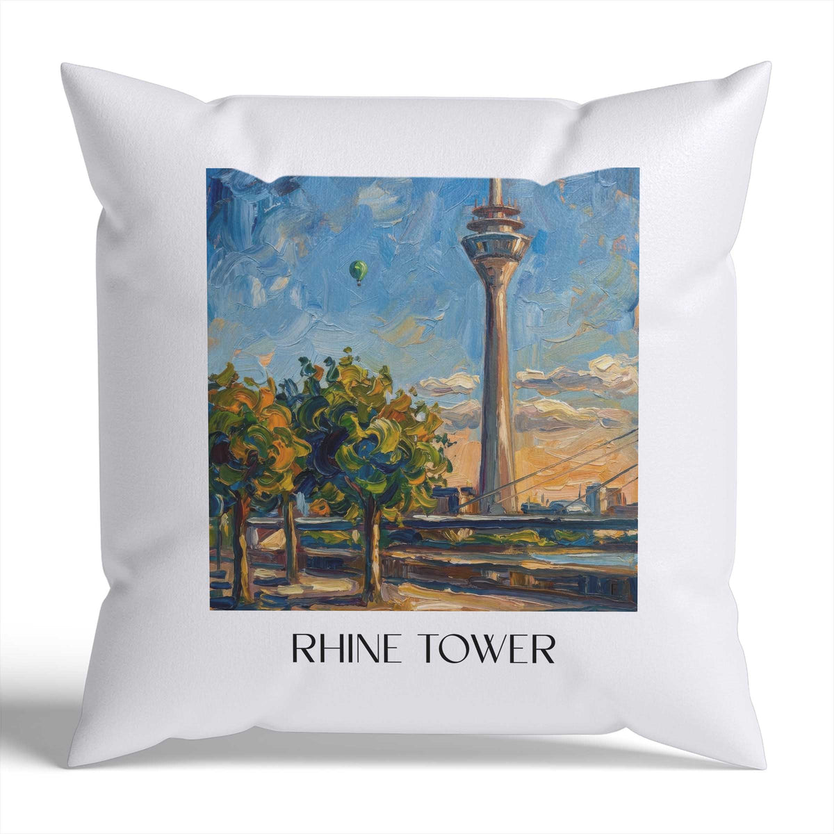 Rheinturm Kissenhülle - Zierkissen Bezug - Düsseldorf - Deutschland Kissen bzw. Kissenbezug im Ölgemälde Stil - favplace