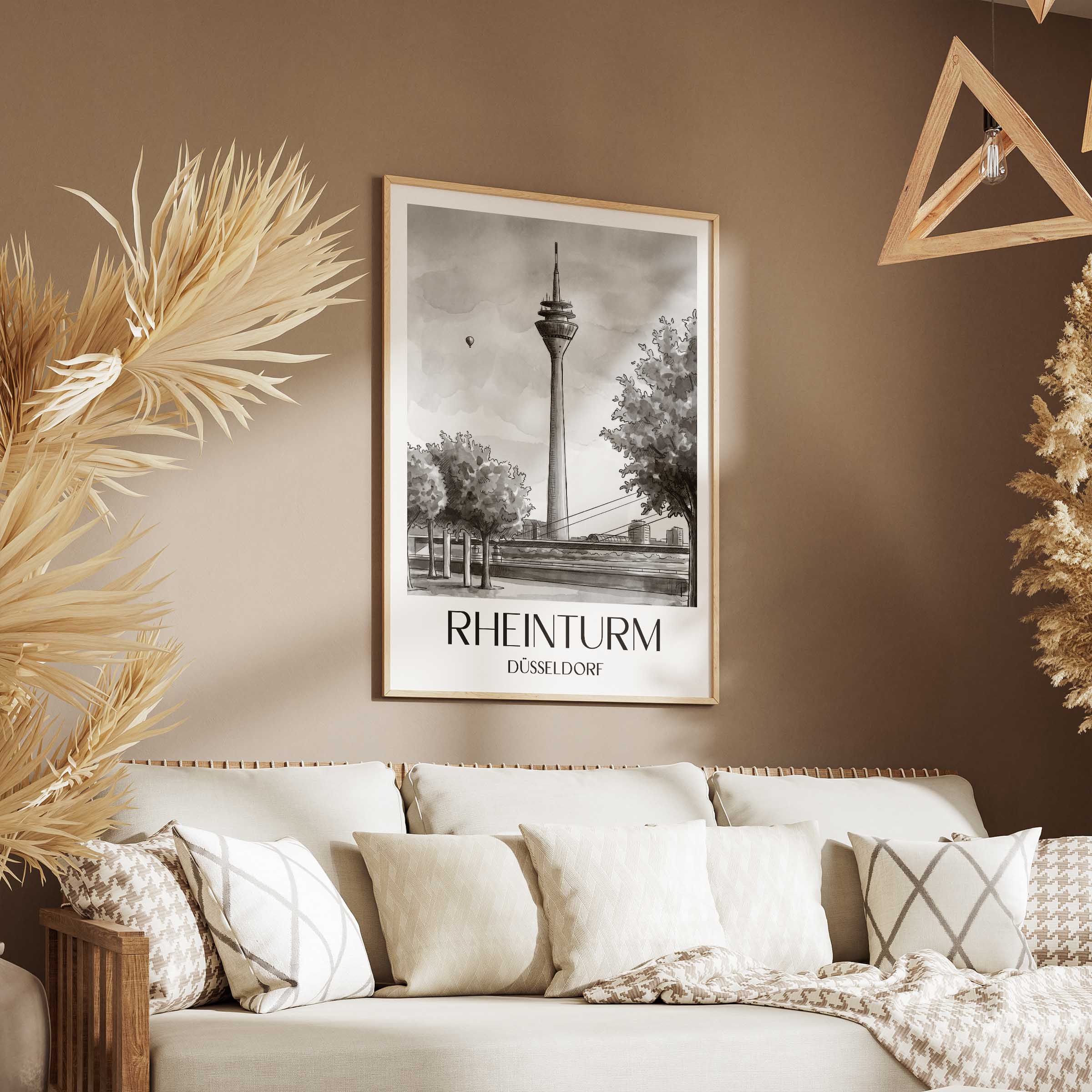 rheinturm-düsseldorf-deutschland-poster-aquarell-schwarz-weiss