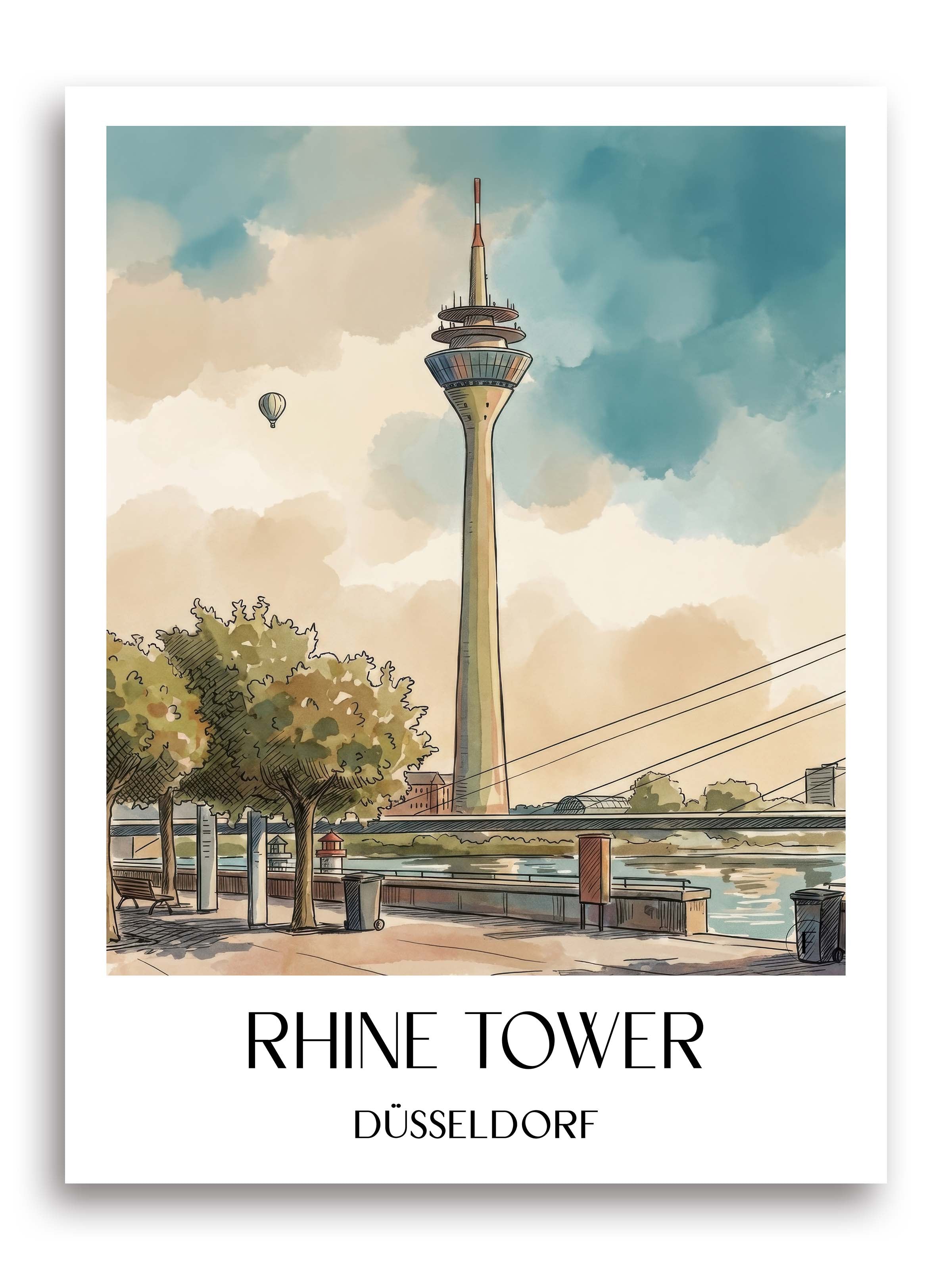 Rheinturm Poster - Düsseldorf - Deutschland Kunstdruck - Aquarell von A4 bis A1 - favplace