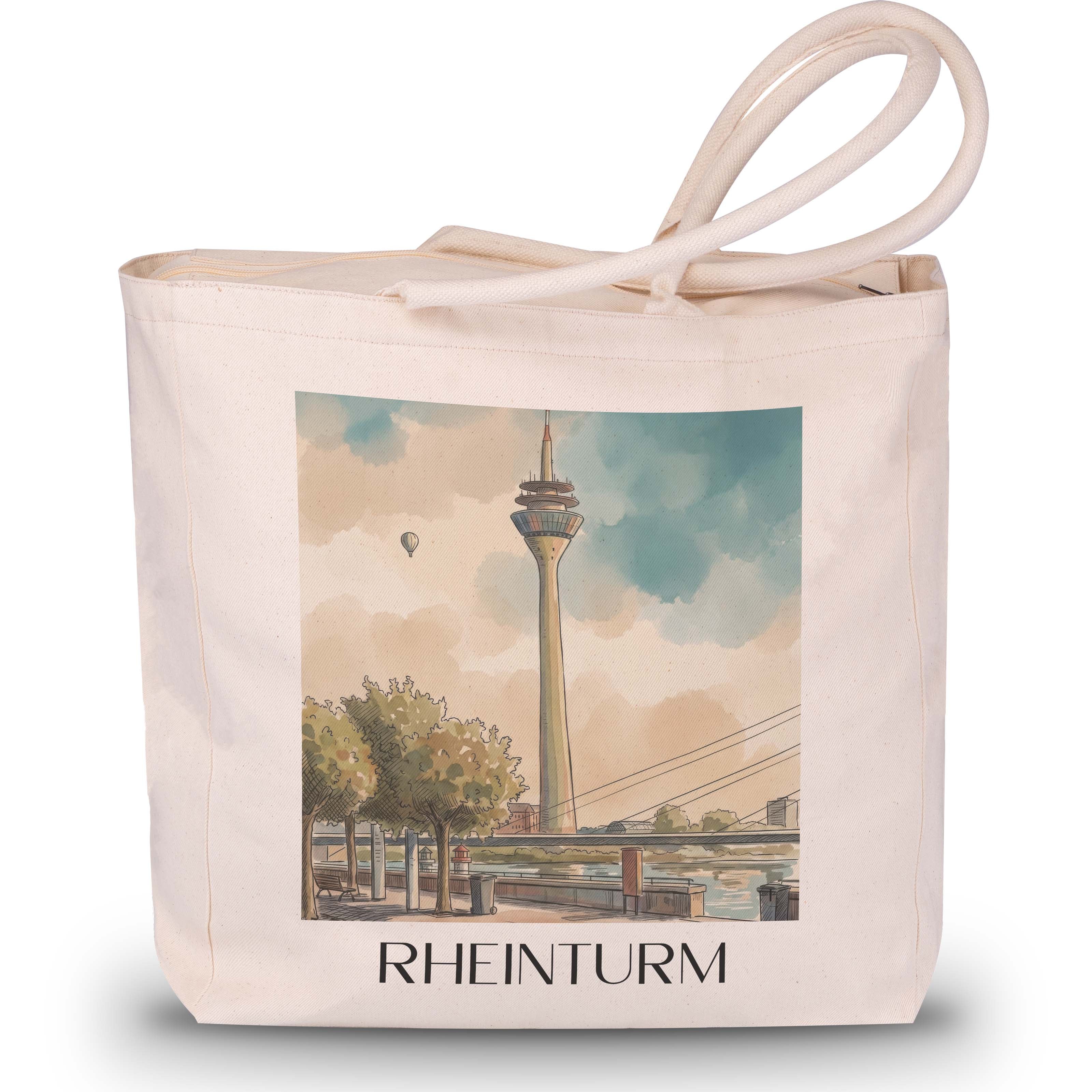 rheinturm-düsseldorf-deutschland-einkaufstasche-aquarell