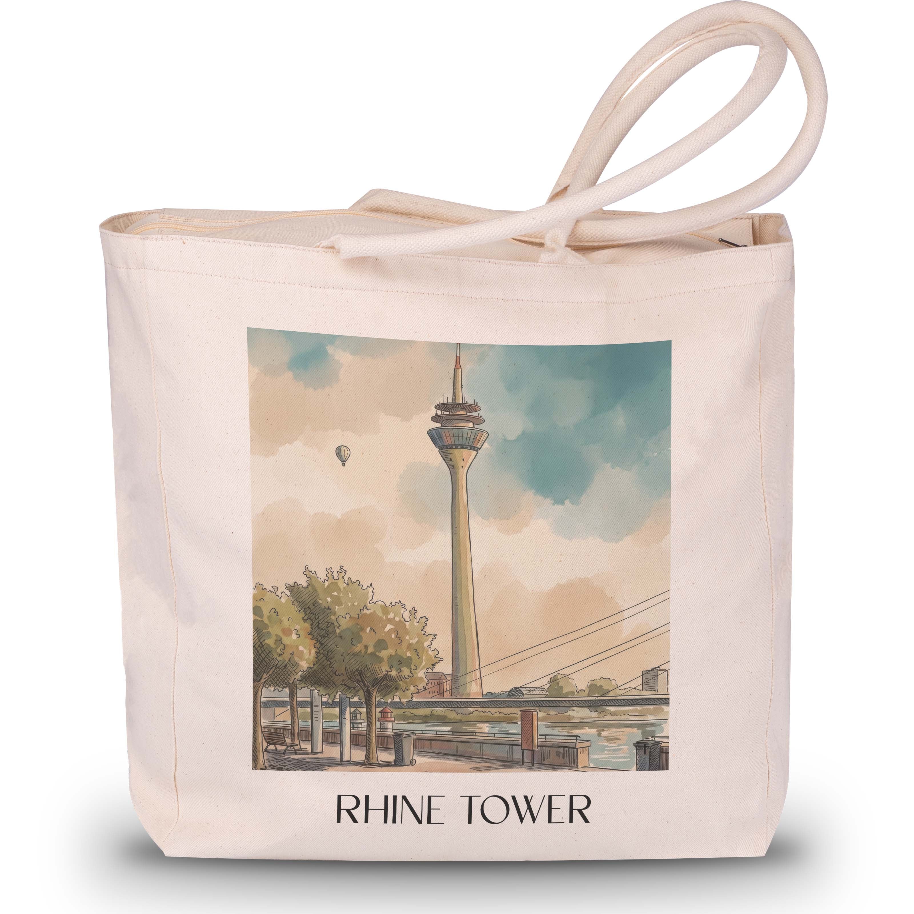 Rheinturm Shopping Tasche - Düsseldorf - Deutschland Tote Bag - Einkaufstasche im Aquarell Stil - favplace