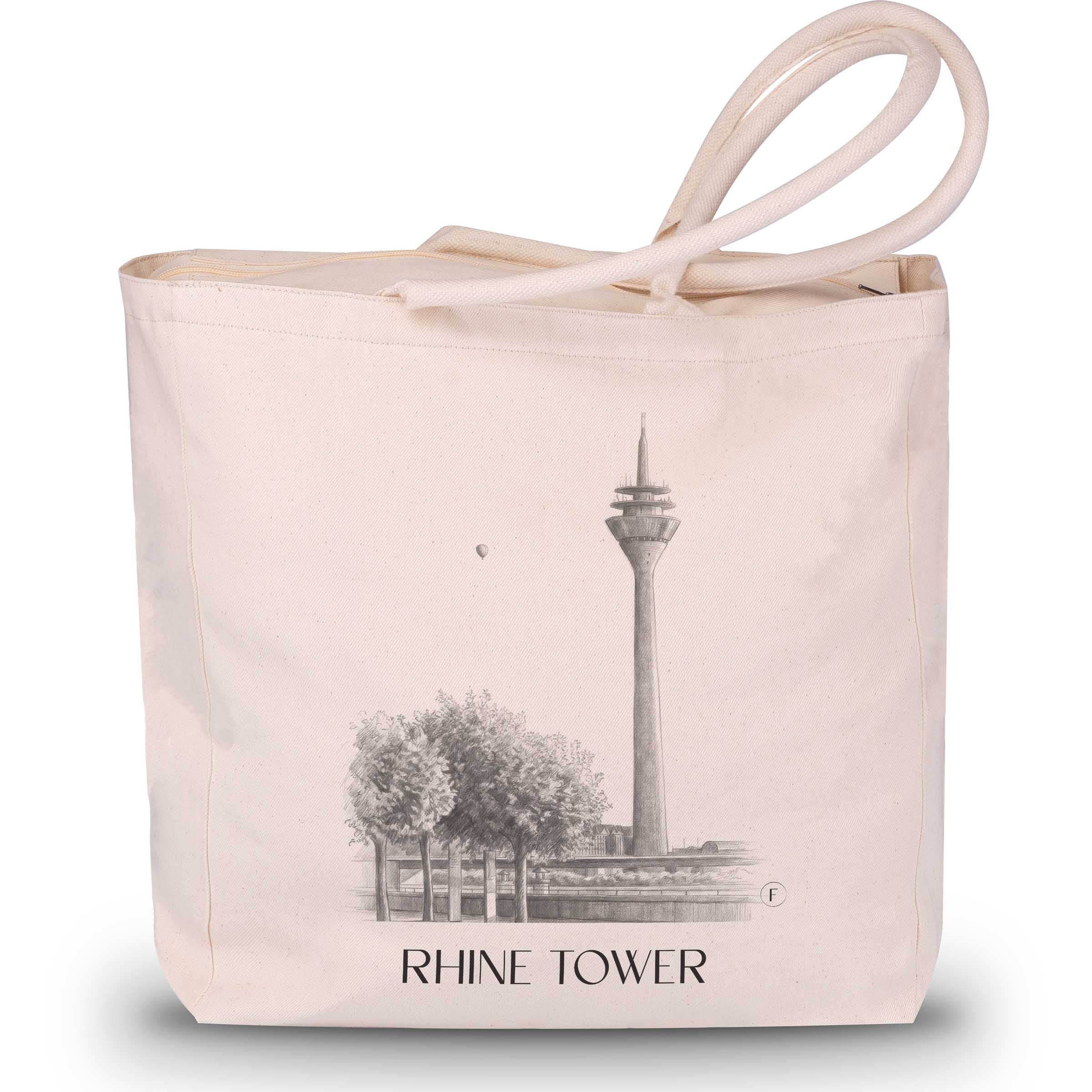 Rhine Tower Shopping Bag - Düsseldorf - Germany Tote Bag - Drawing Style Shopping Bag