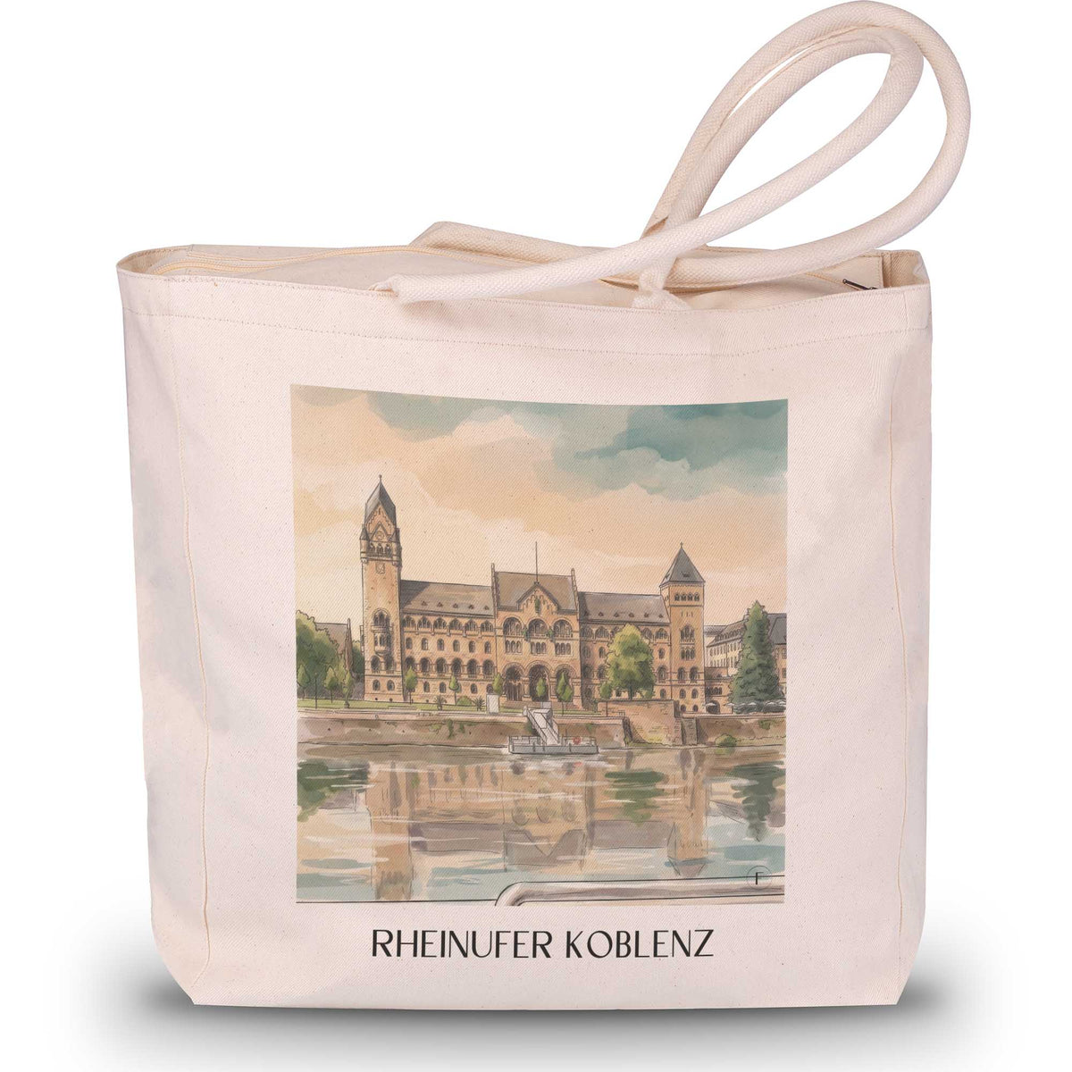 rheinufer-koblenz-deutschland-einkaufstasche-aquarell