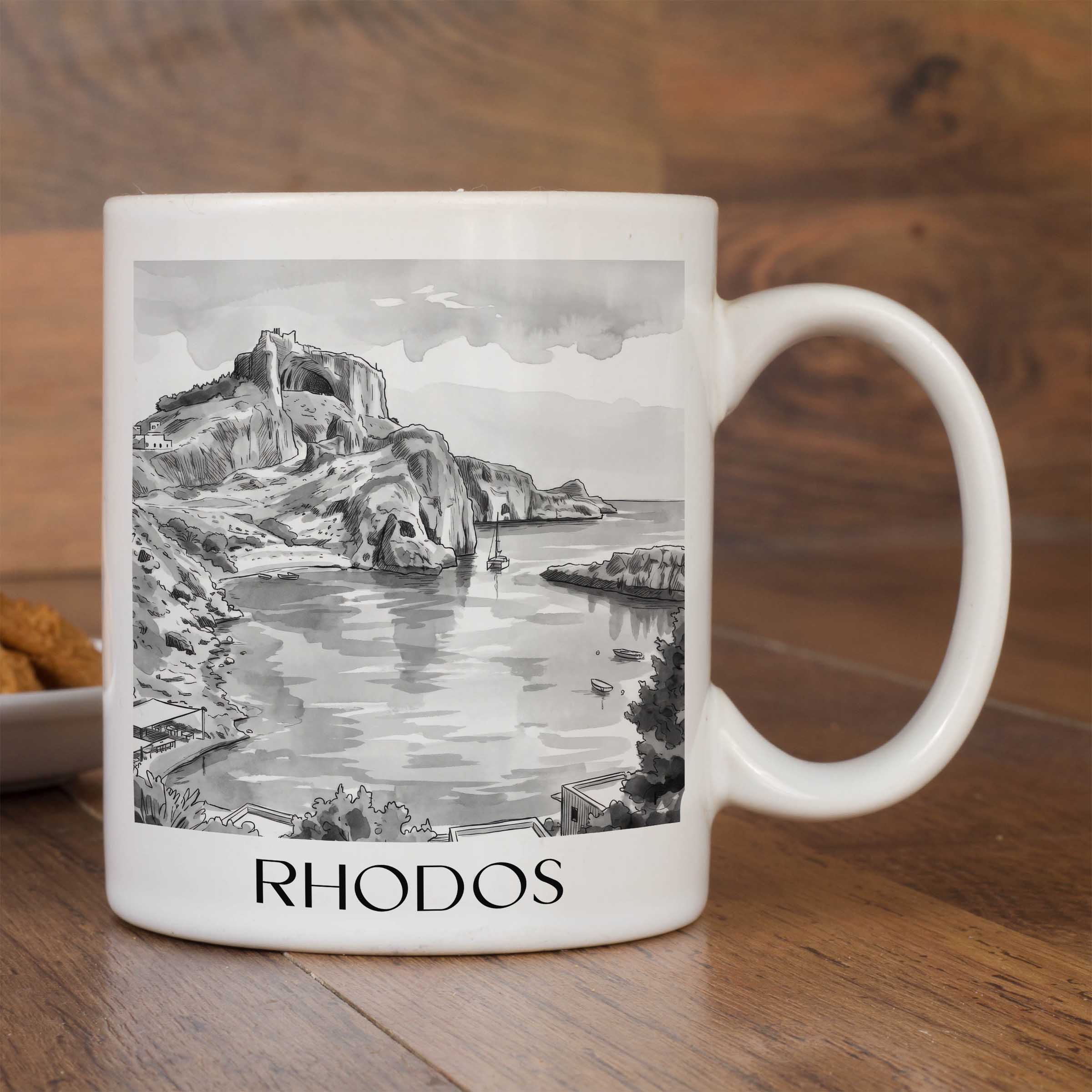 rhodos-griechenland-kaffeebecher-aquarell-schwarz-weiss