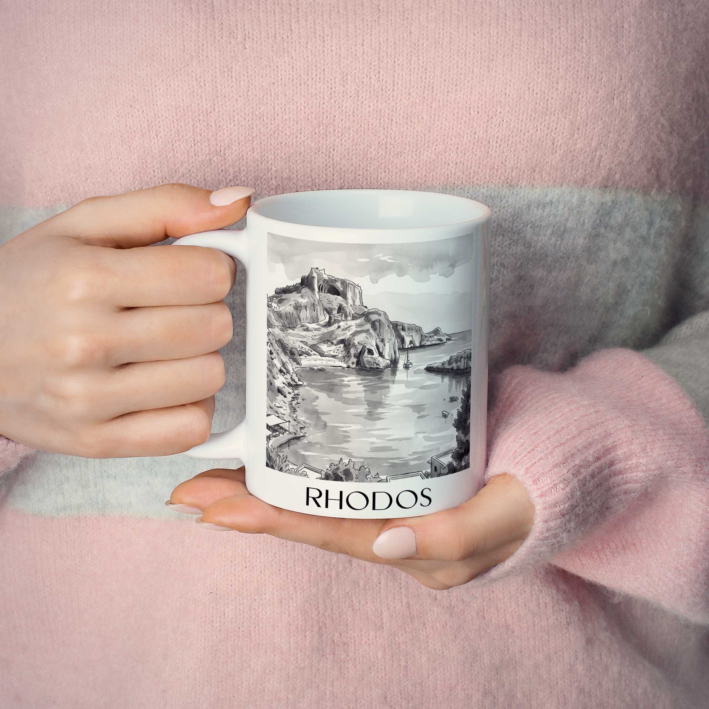 rhodos-griechenland-kaffeebecher-aquarell-schwarz-weiss