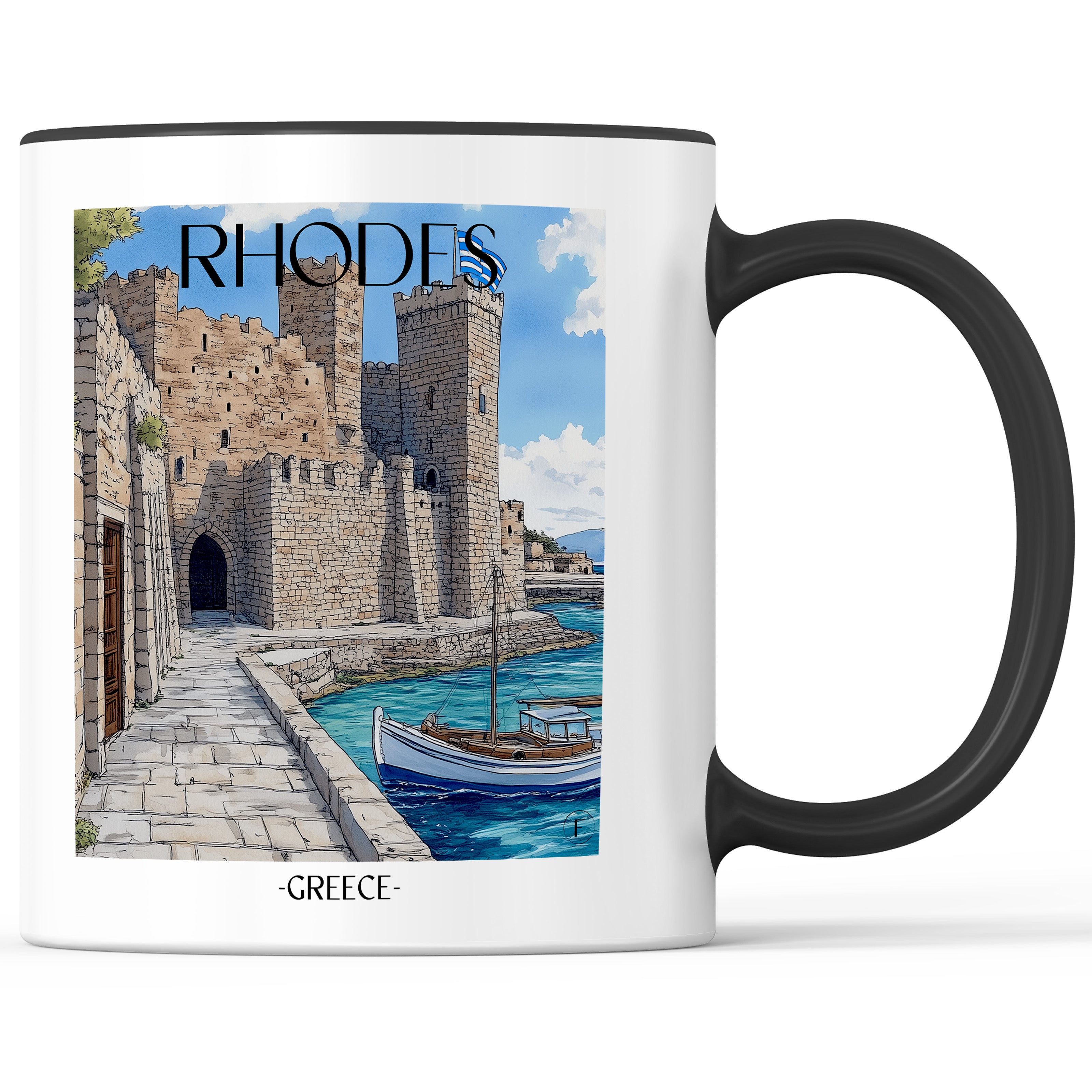Rhodos - Griechenland Becher - Kaffeetasse im Aquarell Stil - favplace