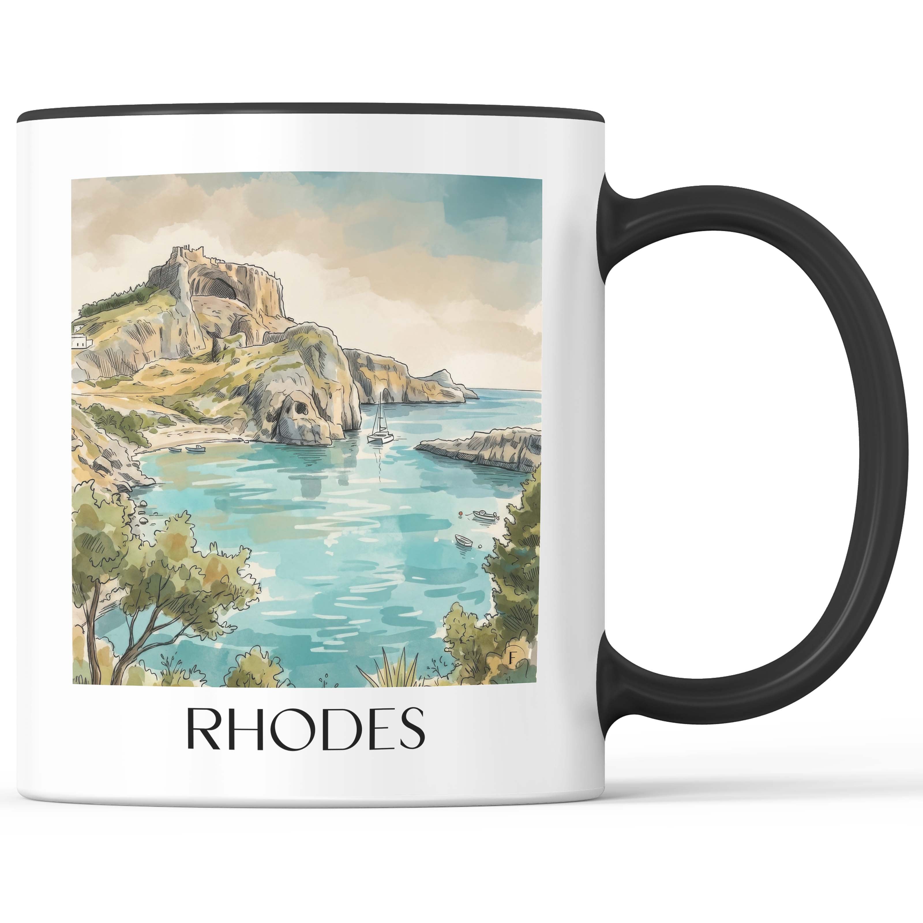 Rhodos - Griechenland Becher - Kaffeetasse im Aquarell Stil - favplace