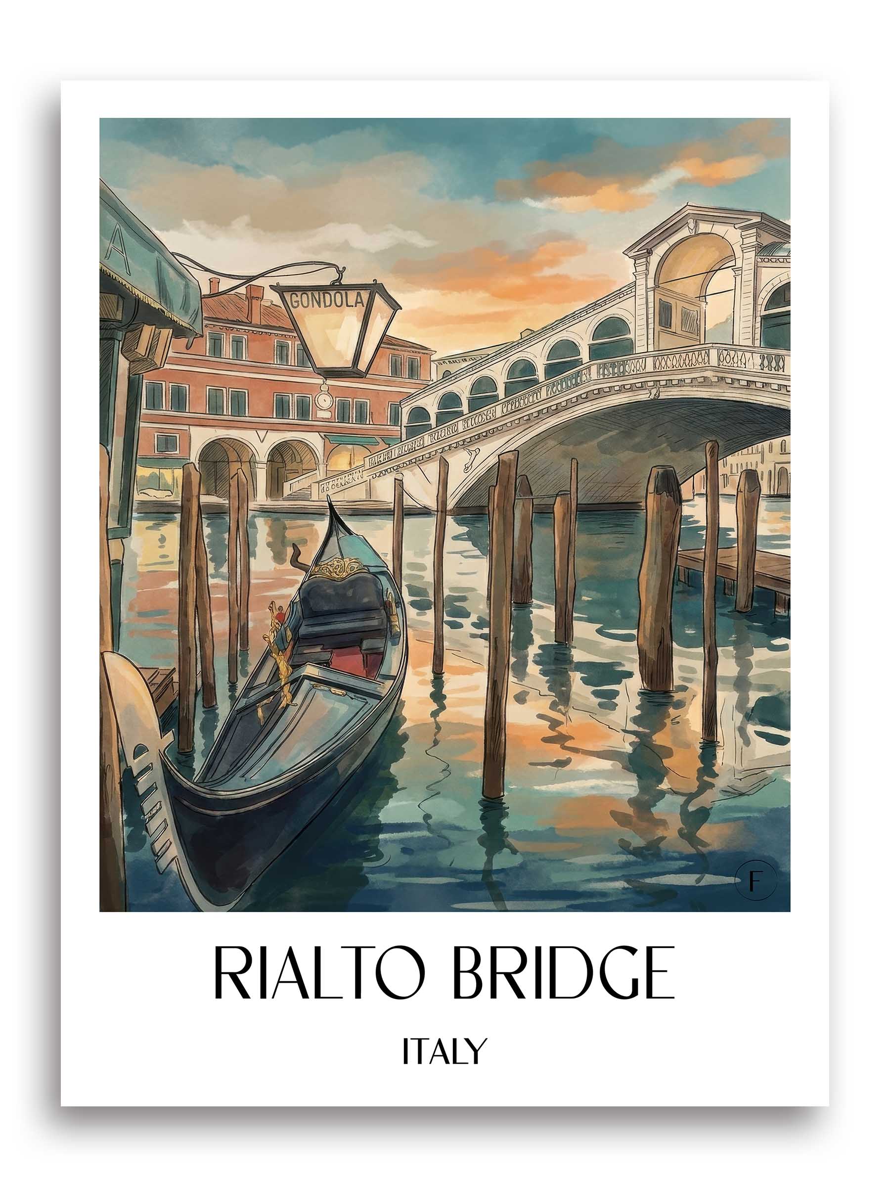 Rialtobrücke Poster - Venedig - Italien Kunstdruck - Aquarell von A4 bis A1 - favplace