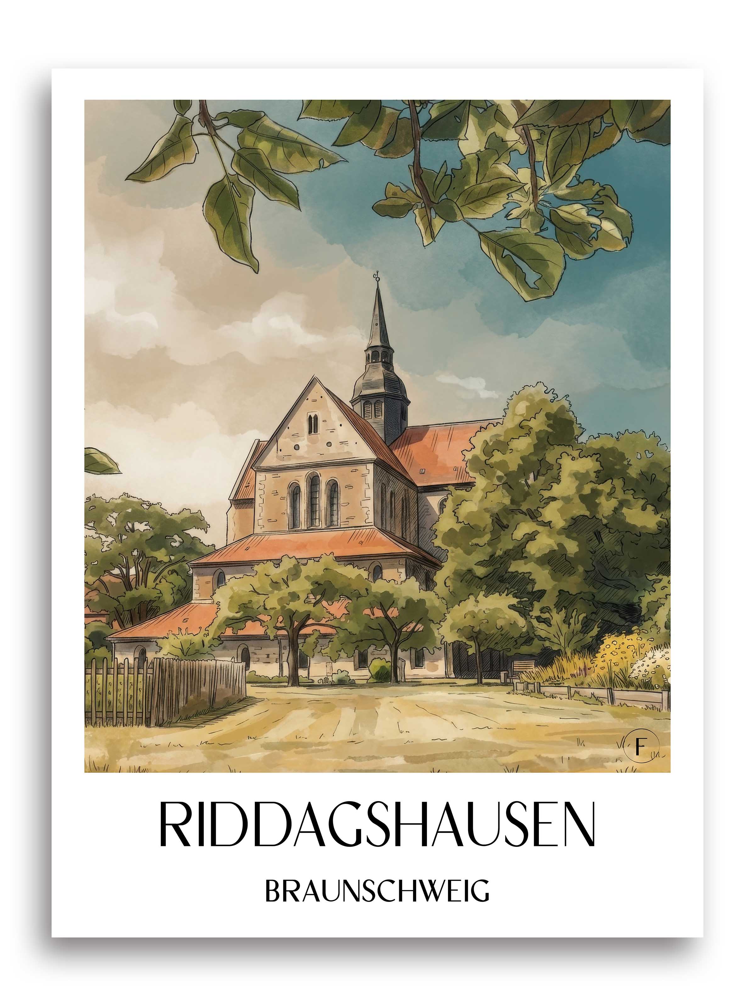 Riddagshausen Poster - Braunschweig - Deutschland Kunstdruck - Aquarell von A4 bis A1 - favplace