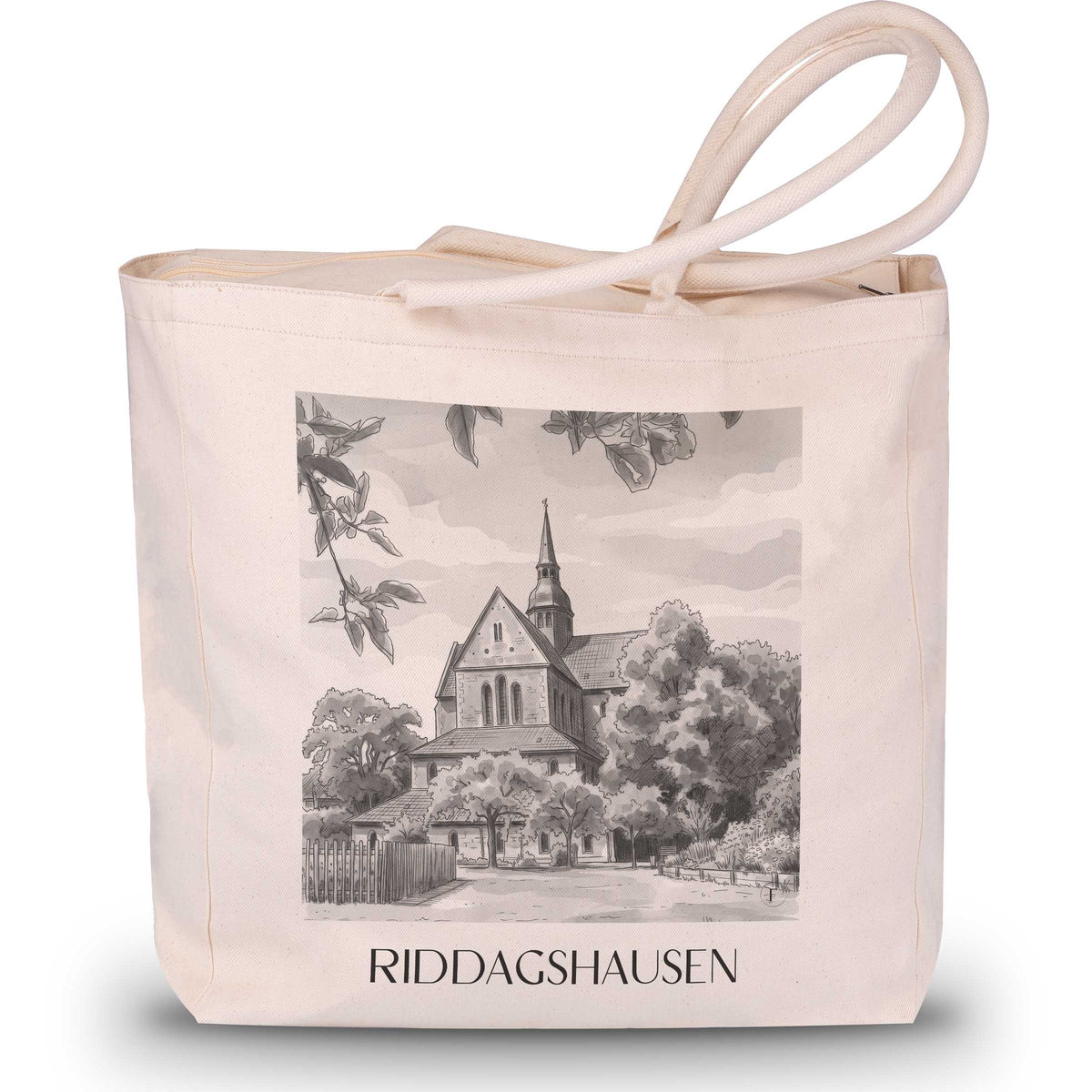 Riddagshausen Shopping Tasche - Braunschweig - Deutschland Tote Bag - Einkaufstasche im Aquarell Schwarz-Weiß Stil - favplace