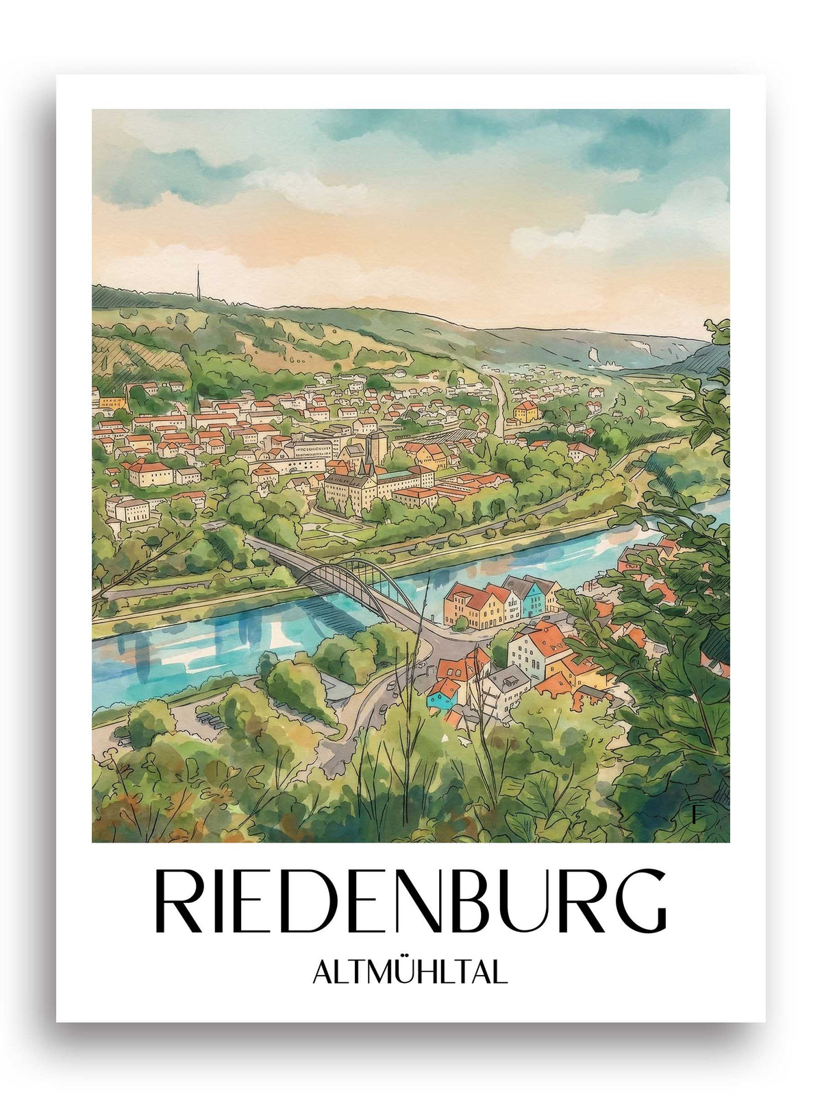 riedenburg-altmühltal-deutschland-poster-aquarell