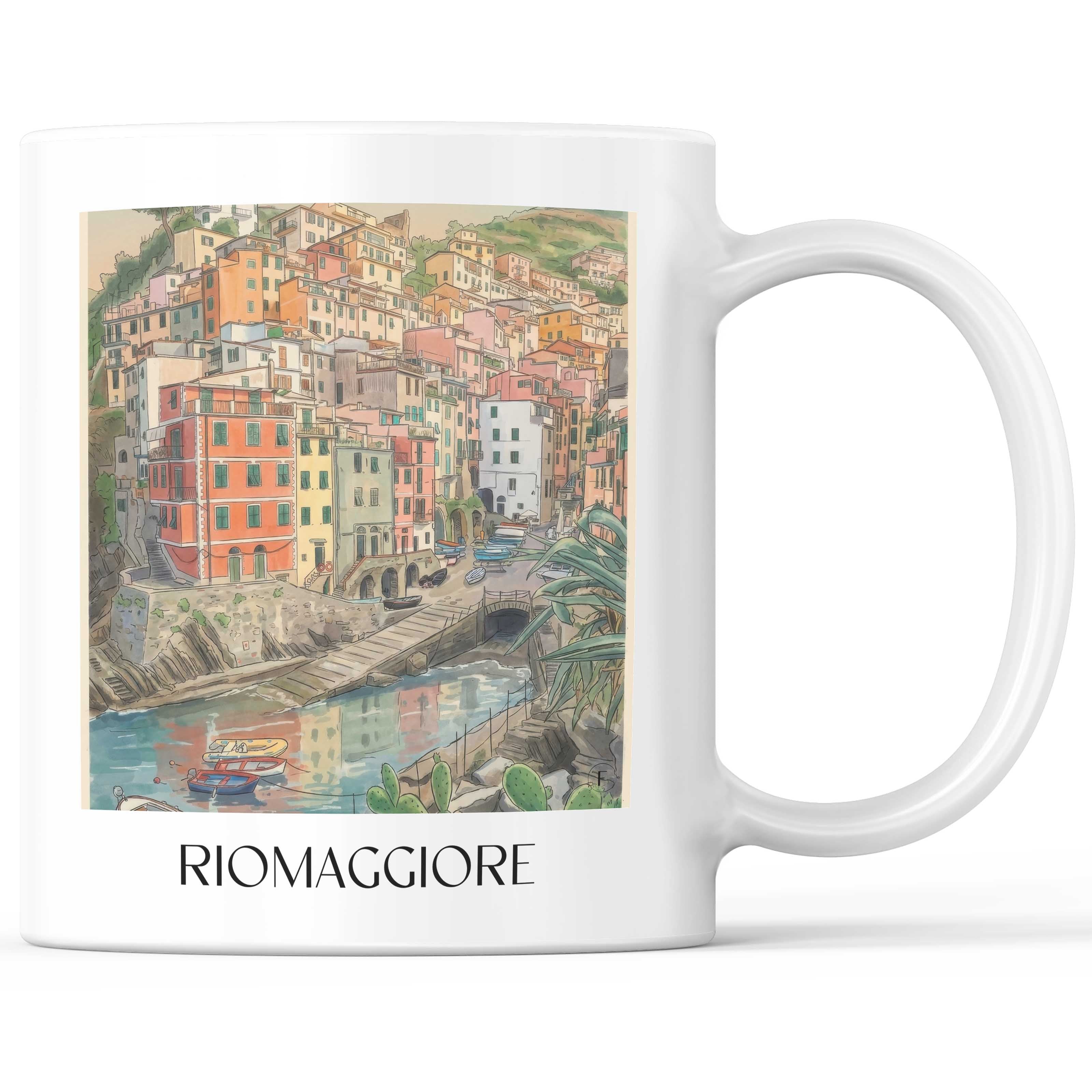 Riomaggiore Kaffeebecher - Cinque Terre - Italien Becher - Kaffeetasse im Aquarell Stil - favplace