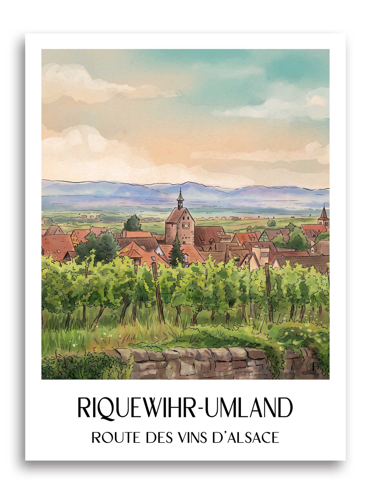 riquewihr-umland-route-des-vins-d'alsace-frankreich-poster-aquarell